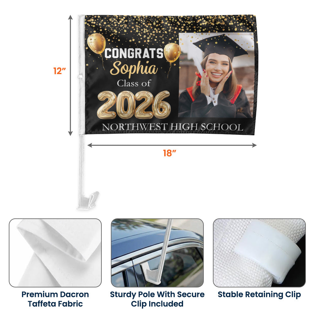 Congrats Graduation, Class Of 2026 - Personalized Car Flag