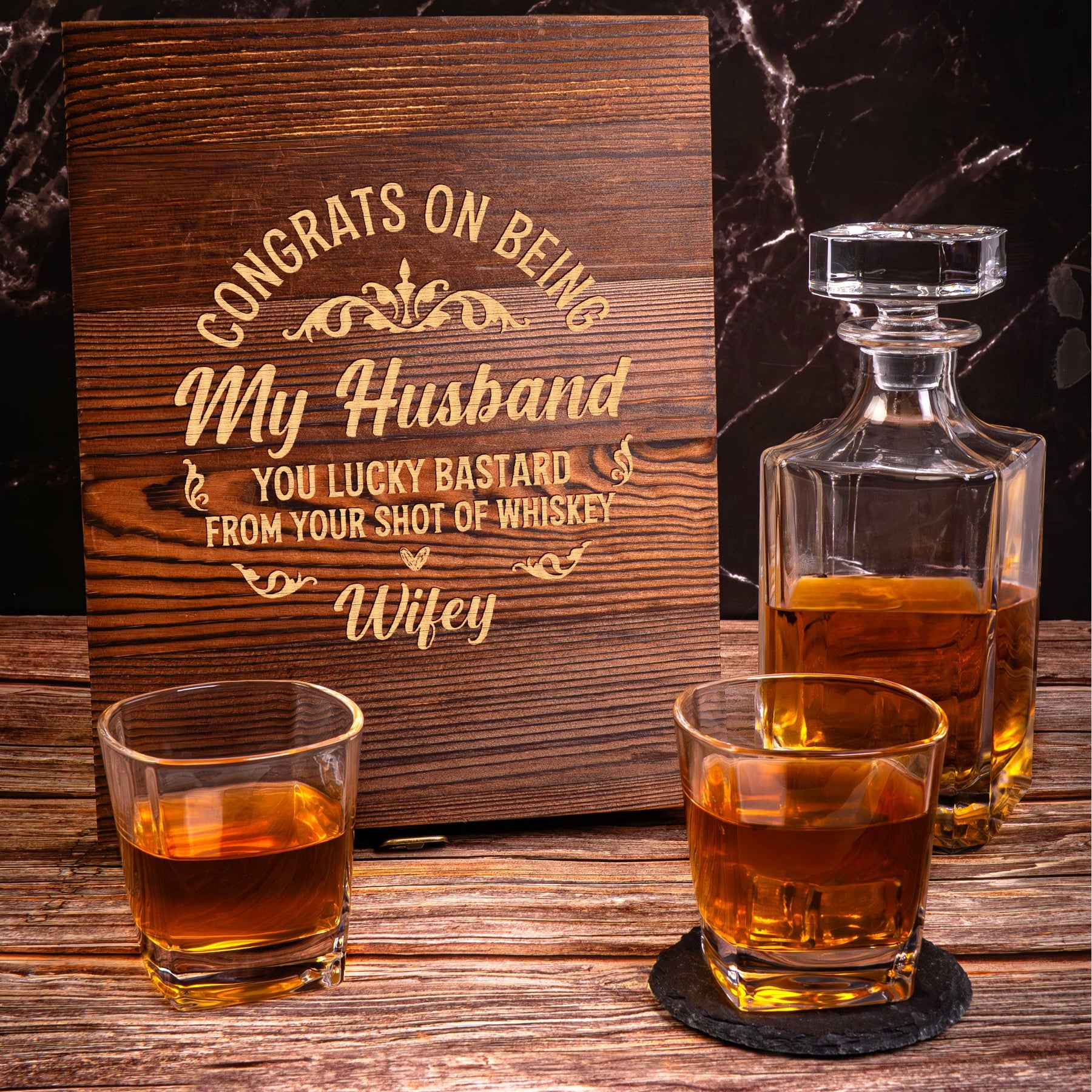 Congrats On Being My Husband - Personalized Whiskey Decanter Set