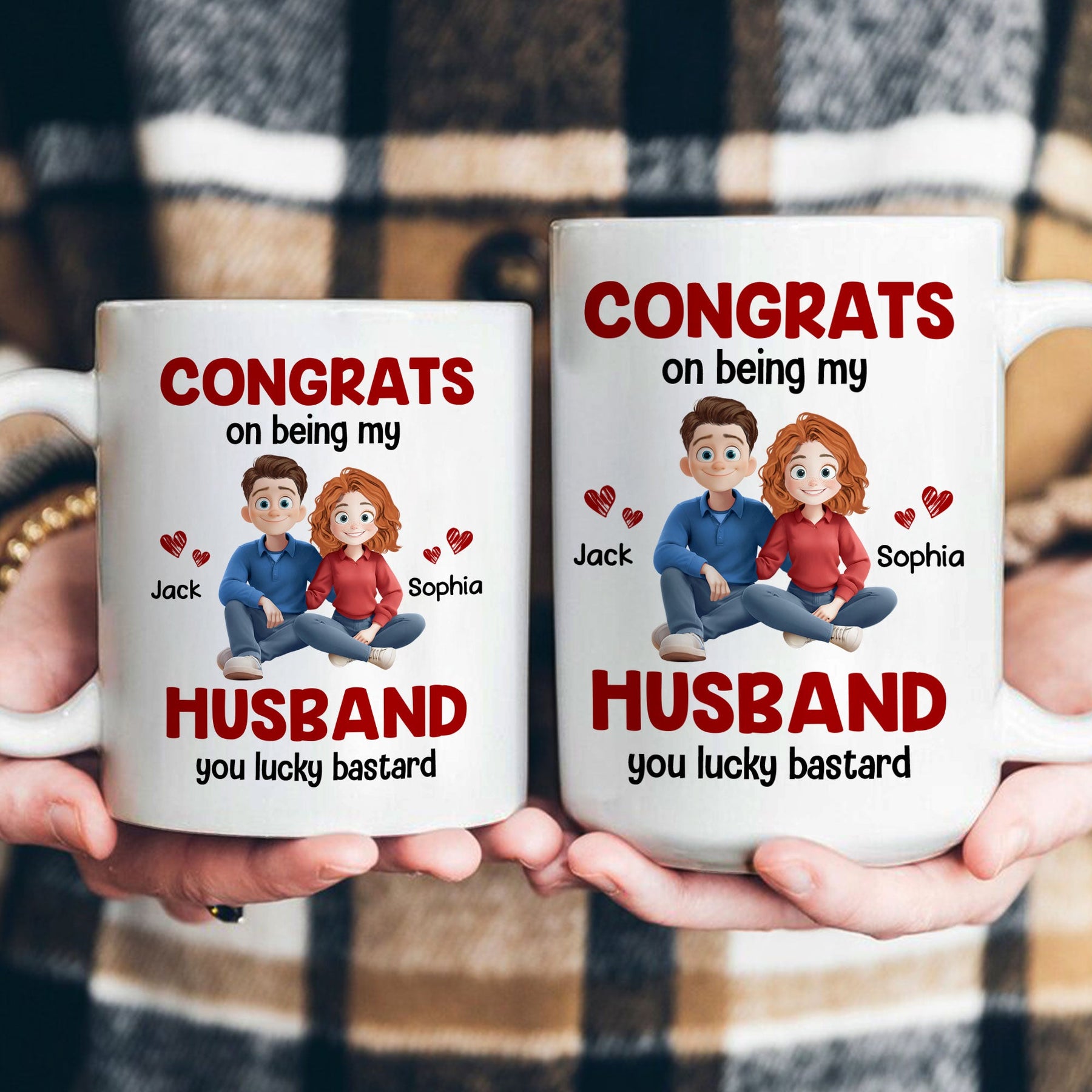 Congrats On Being My Husband You Lucky Bastard - Cartoon Version - Personalized Mug