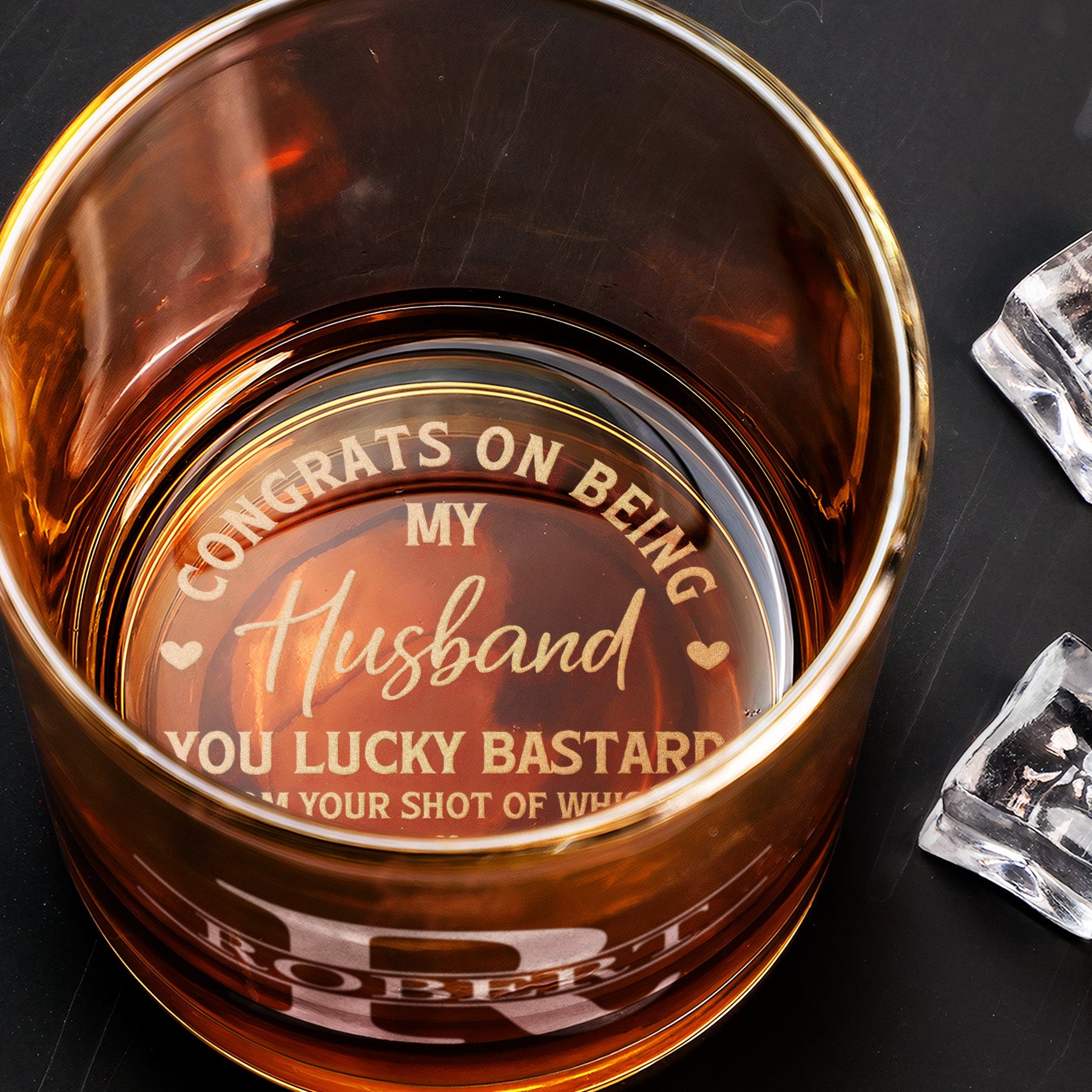 Congrats On Being My Husband You Lucky Bastard - Fun Gift For Him - Personalized Whiskey Glass