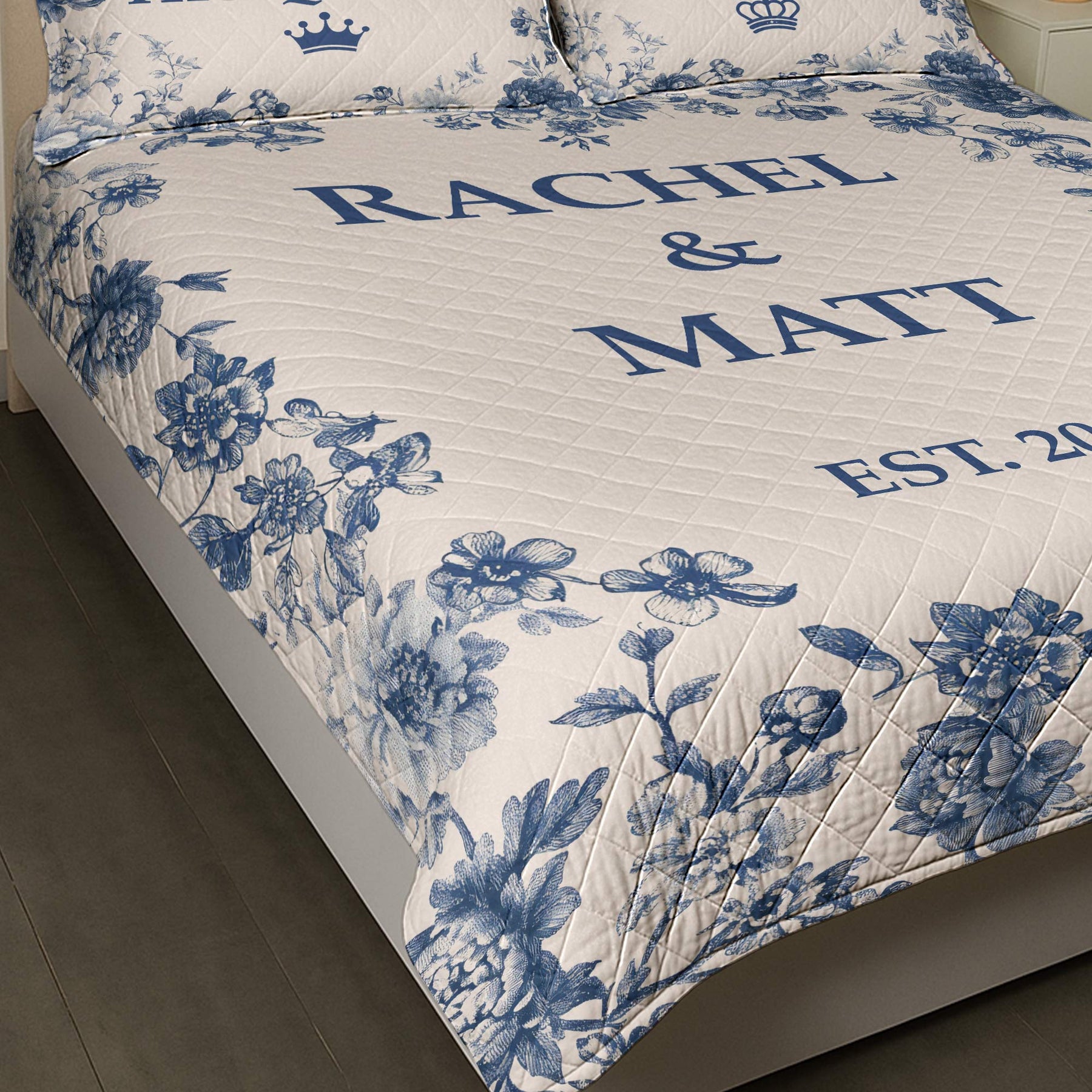 Couple Anniversary Gift Bedding Decor Chinoiserie Toile De Jouy Style - Custom Quilt Set