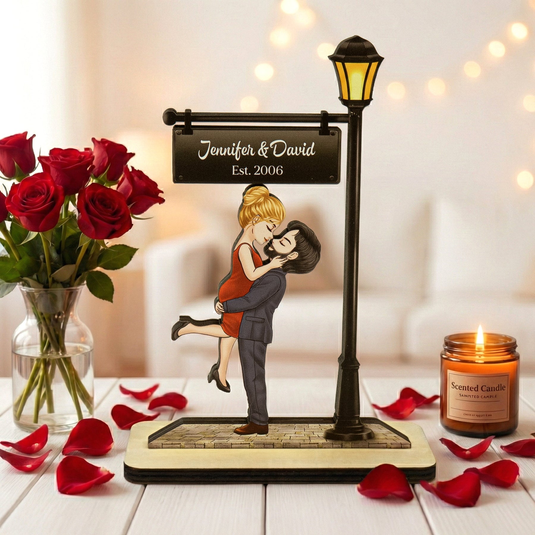 Couple Kissing Anniversary Valentine's Day Gift For Her, Him - Personalized Wooden Plaque