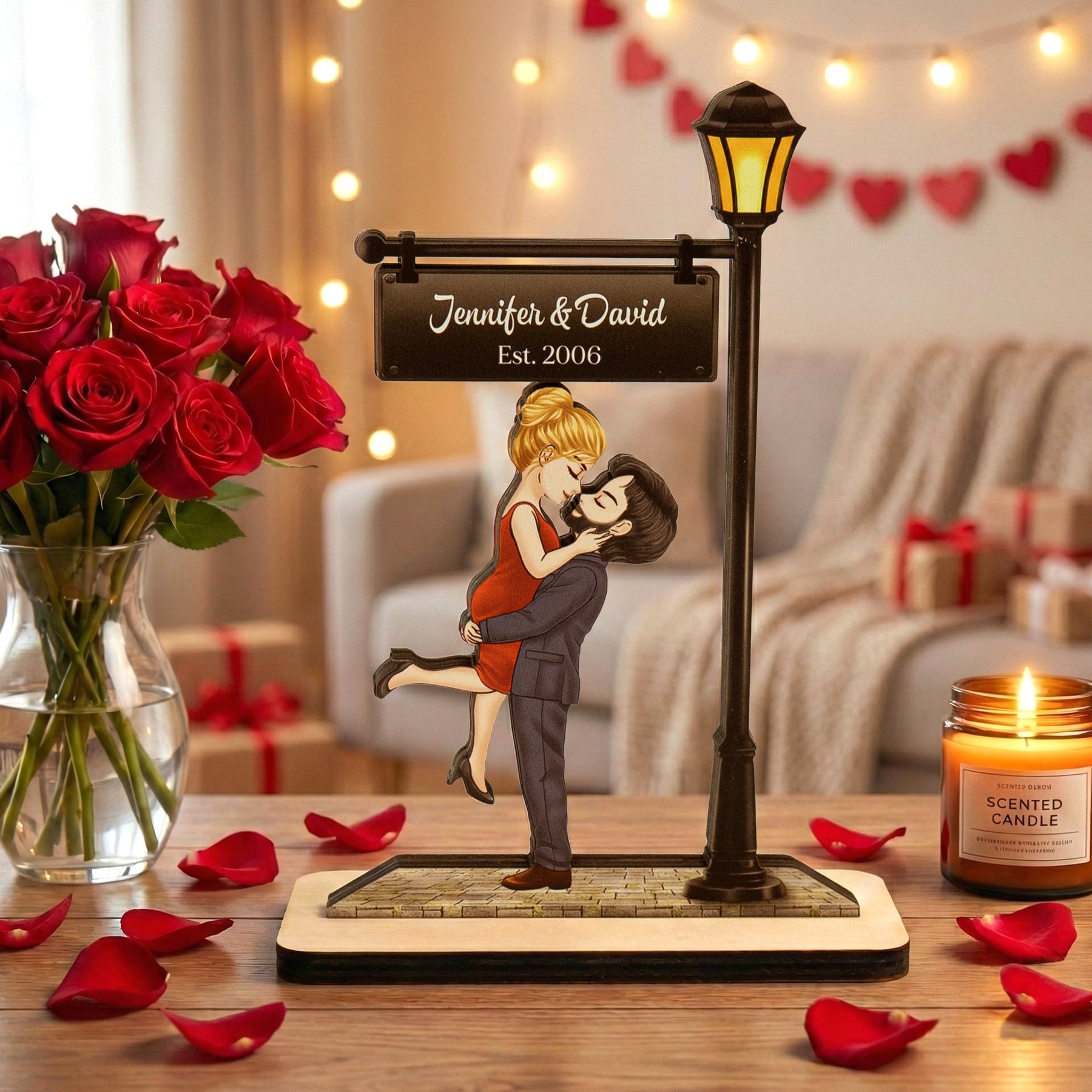 Couple Kissing Anniversary Valentine's Day Gift For Her, Him - Personalized Wooden Plaque