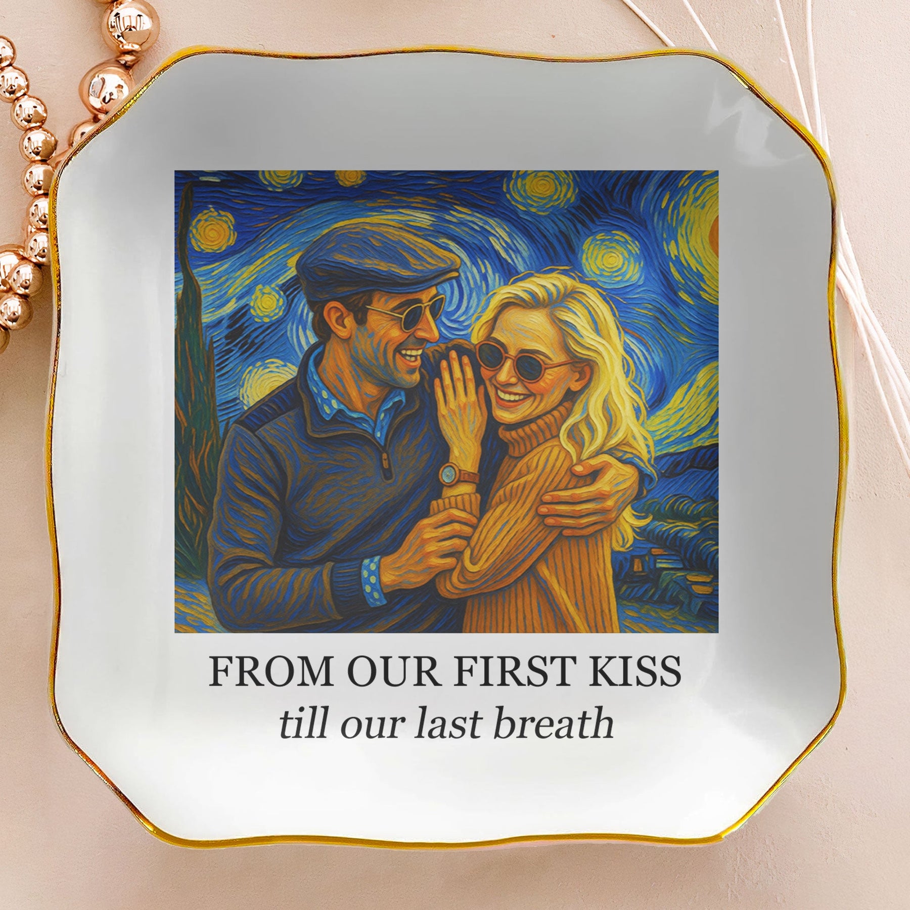 Couple Photo Van Gogh Style Art Anniversary Valentine's Day Gift - Personalized Jewelry Dish