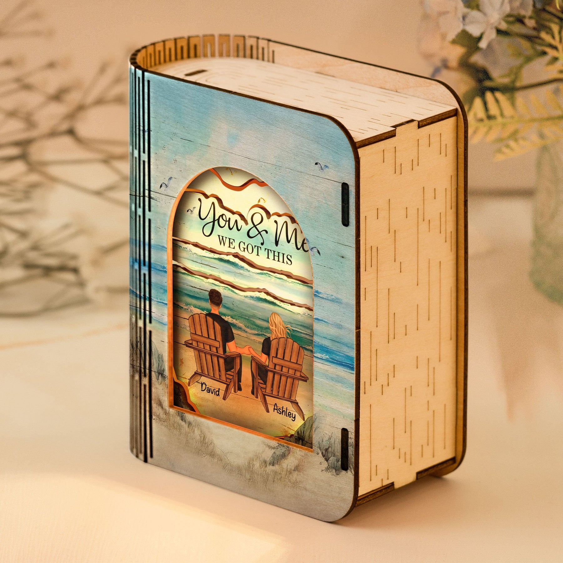 Couple Sitting Together - Personalized 3D Wooden Puzzle Night Light