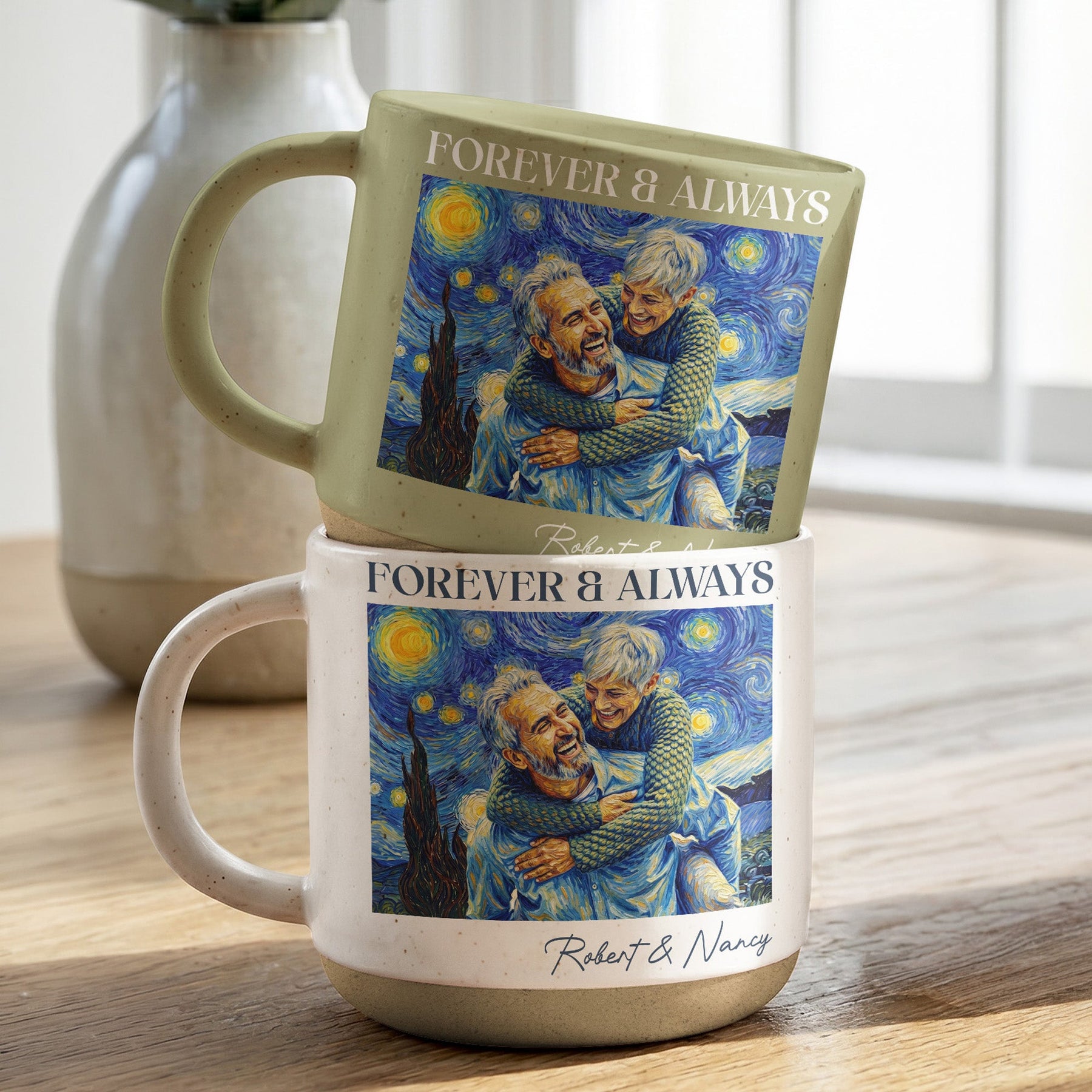 Couple Photo Van Gogh Art Forever & Always Anniversary Gift For Him, Her - Personalized Mug