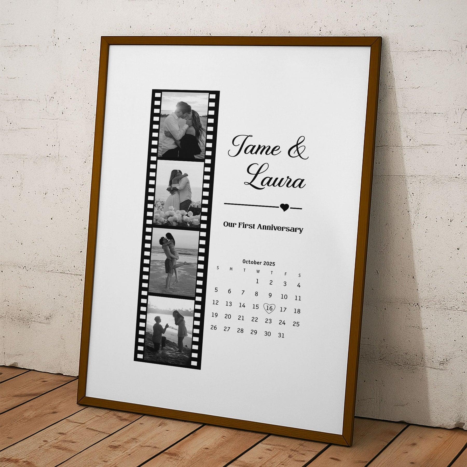 Couples Anniversary Gift Custom Photo Print With Special Date Calendar - Personalized Photo Poster