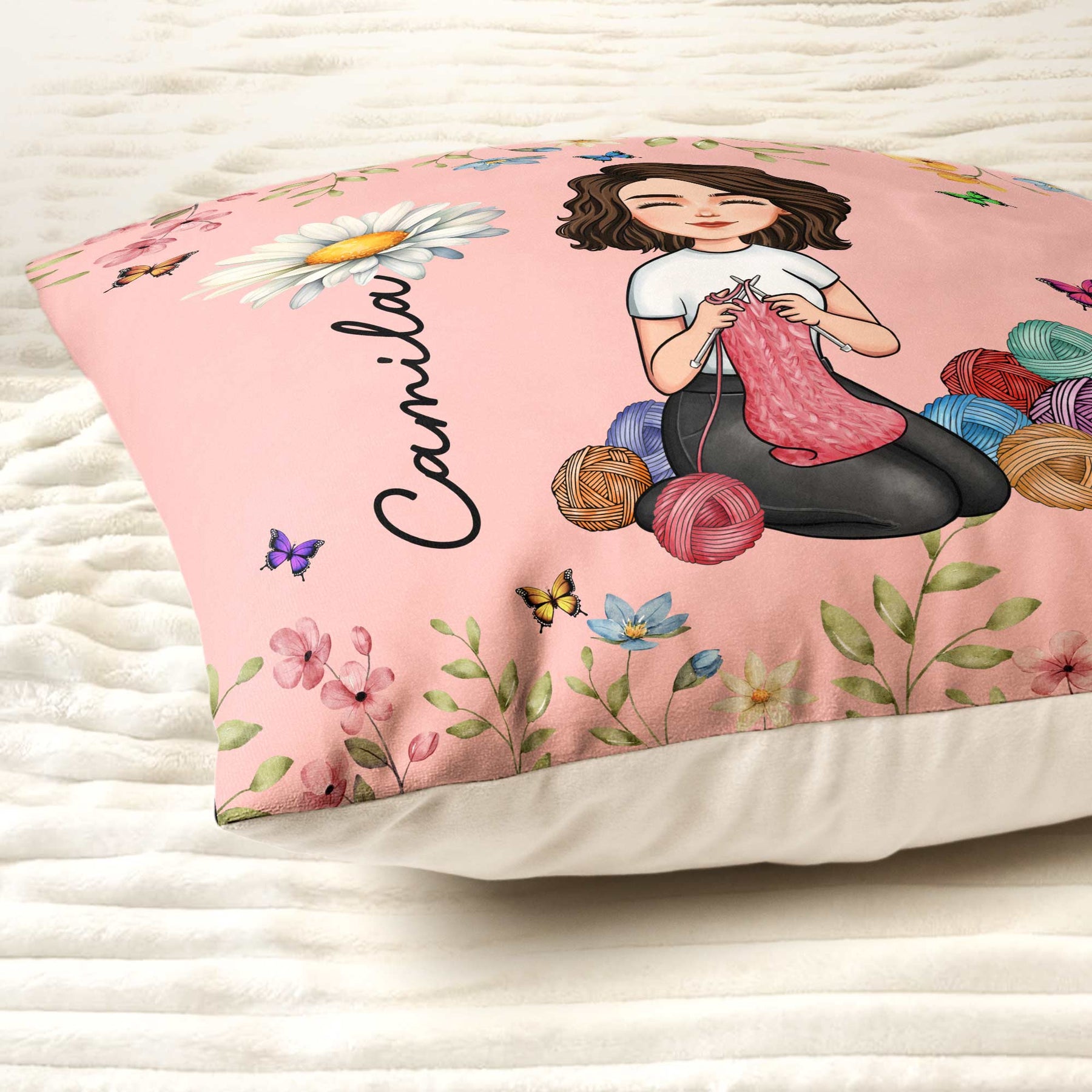 Crochet Knitting Lover, Birth Flower - Personalized Pillow (Insert Included)