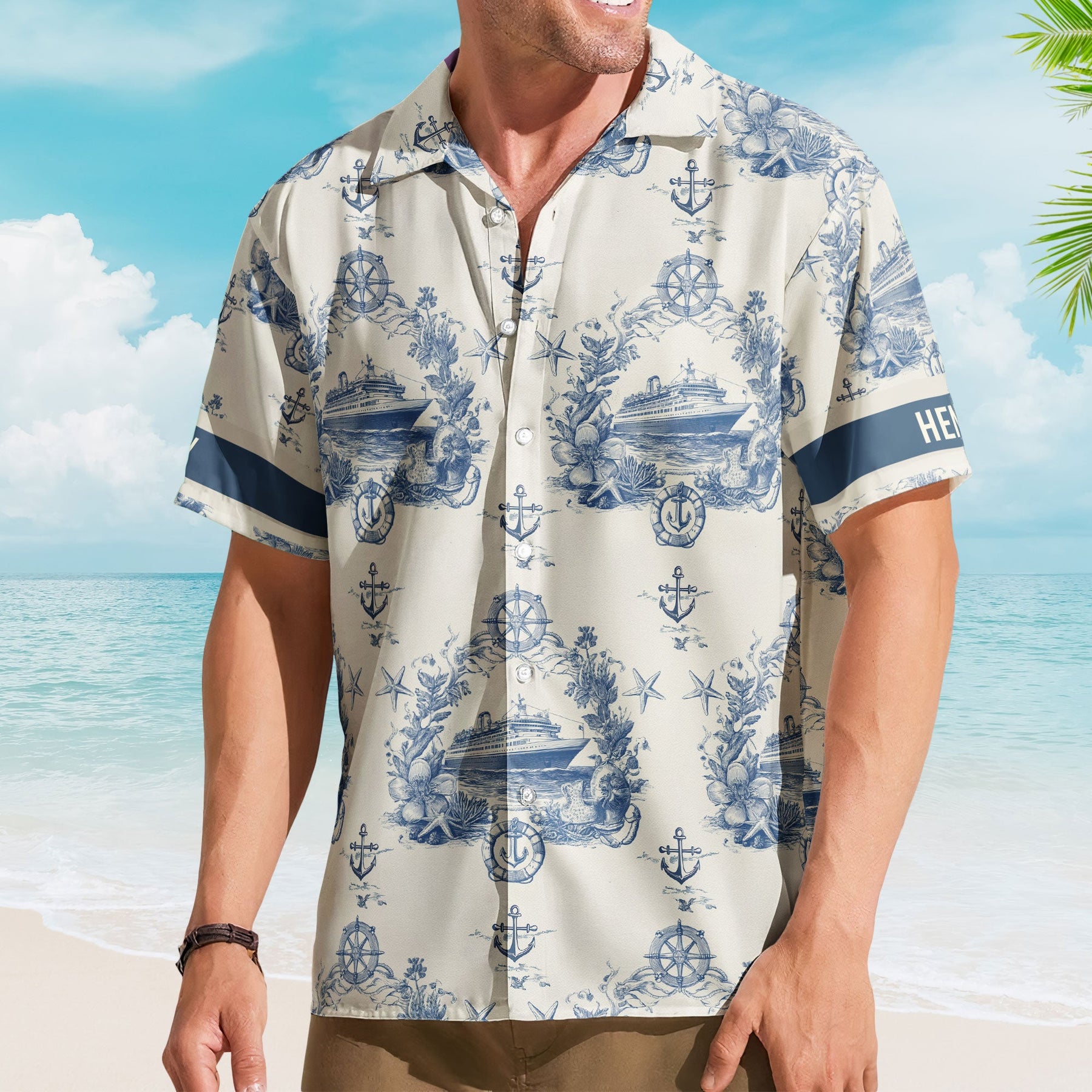 Cruise Ship Nautical Pattern - Personalized Hawaiian Shirt