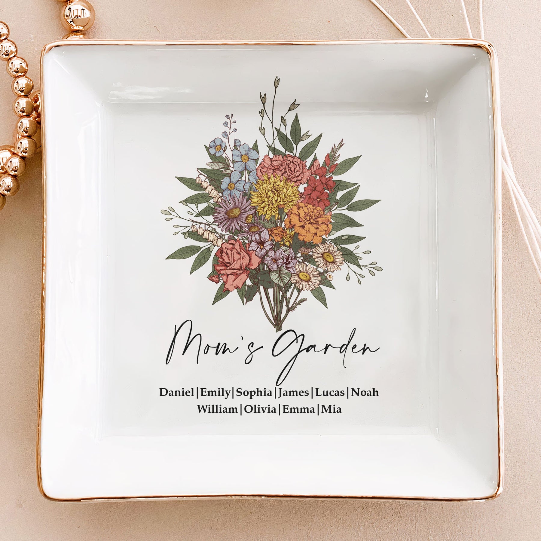 Custom Birth Flower - Mother's Day Gift For Mom From Daughter, Son - Personalized Jewelry Dish