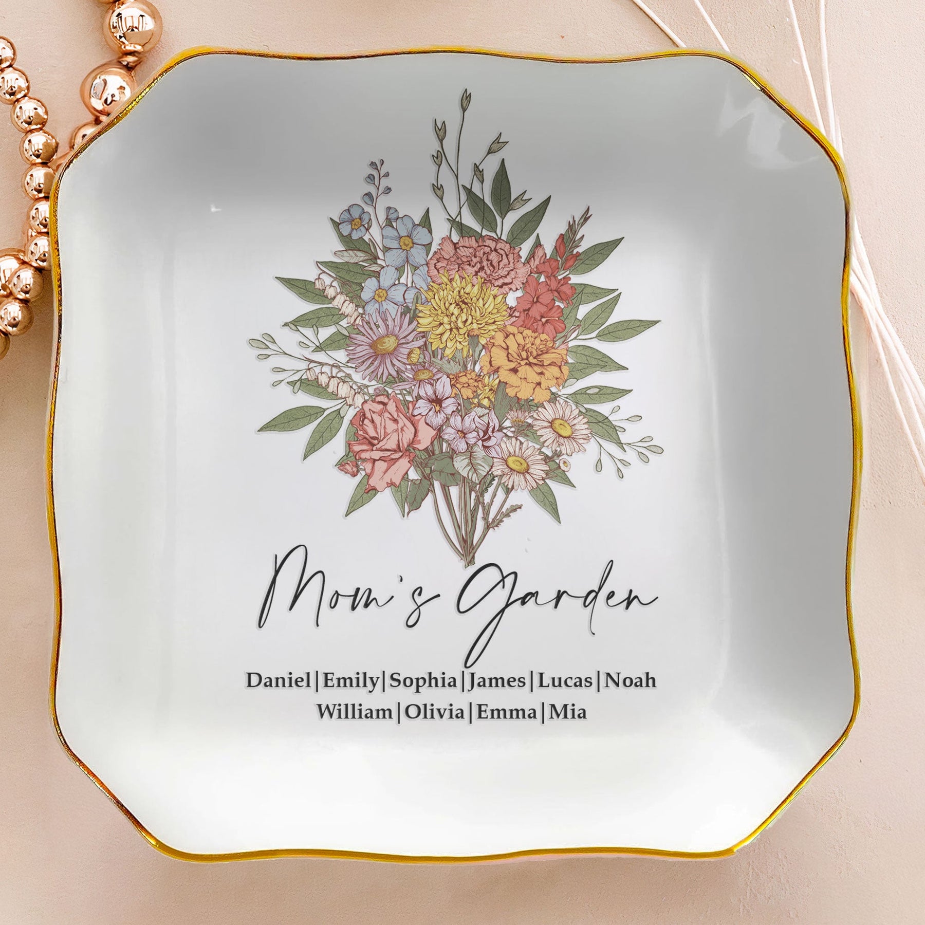 Custom Birth Flower - Mother's Day Gift For Mom From Daughter, Son - Personalized Jewelry Dish