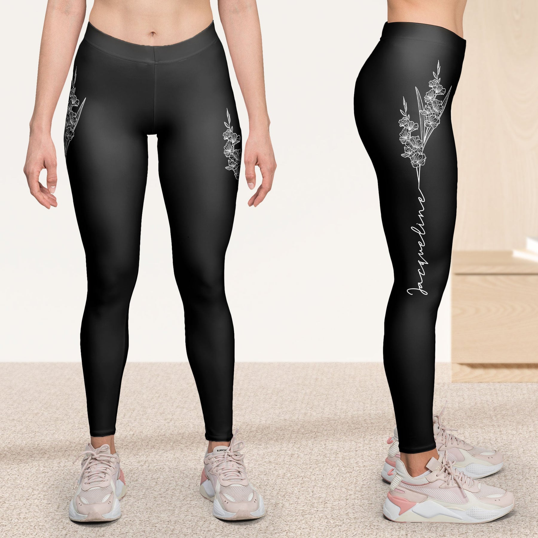 Custom Birth Flower With Names For Women, Friends, Mom, Daughter - Personalized Leggings