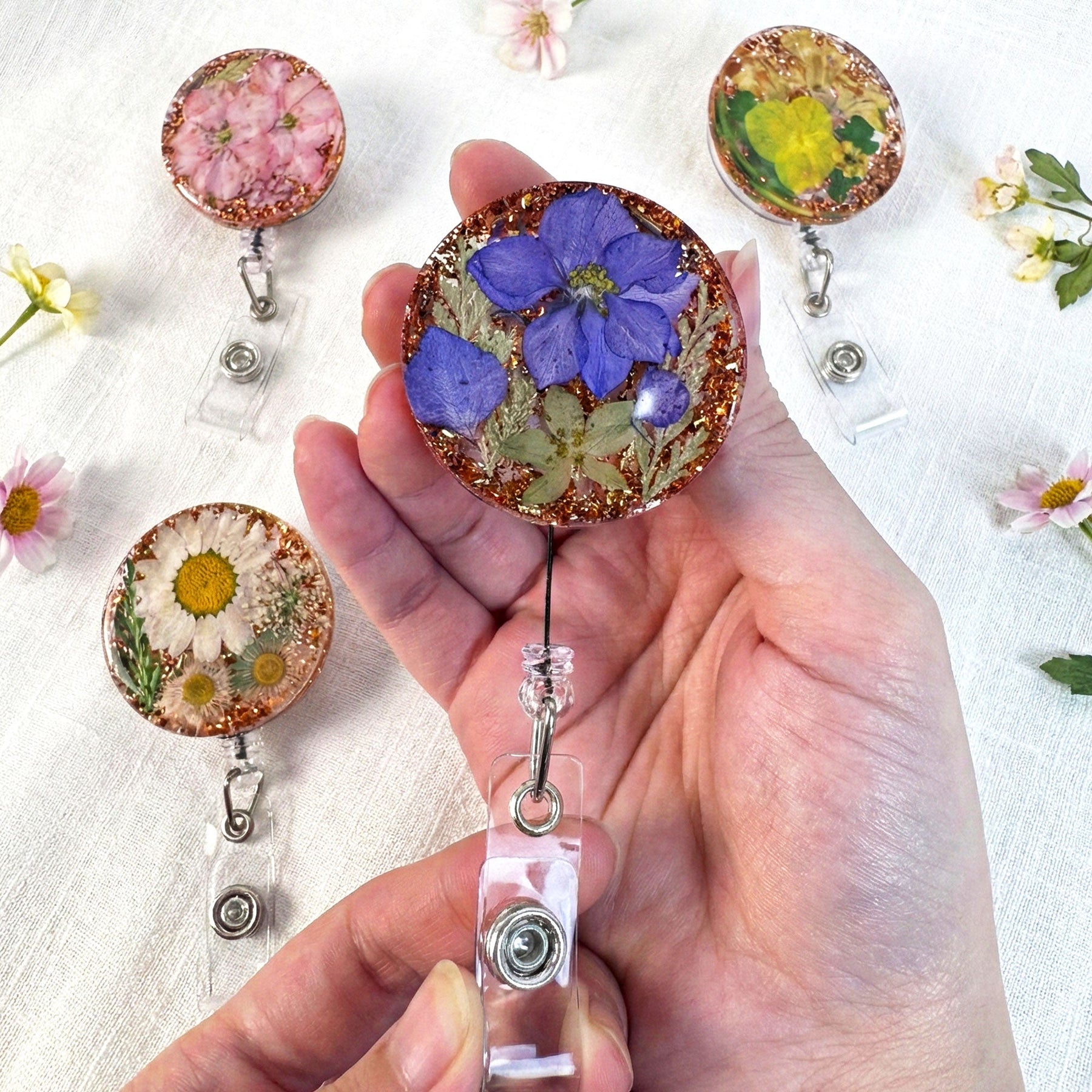 Custom Birth Month Flower - Personalized Resin Birth Flower Badge Reel
