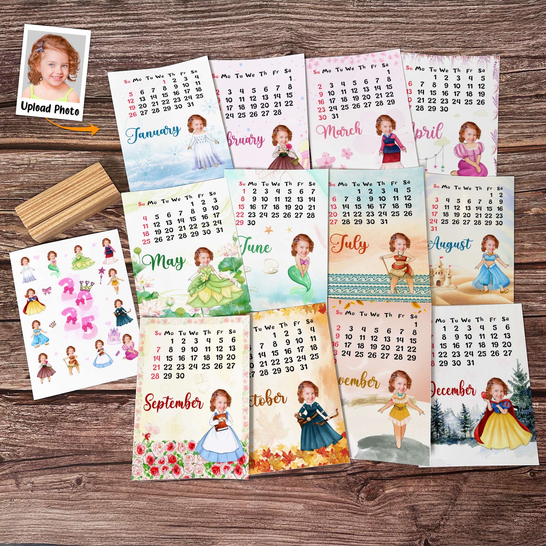 Custom Calendar For Princess Kid - Personalized Photo Easel Calendar