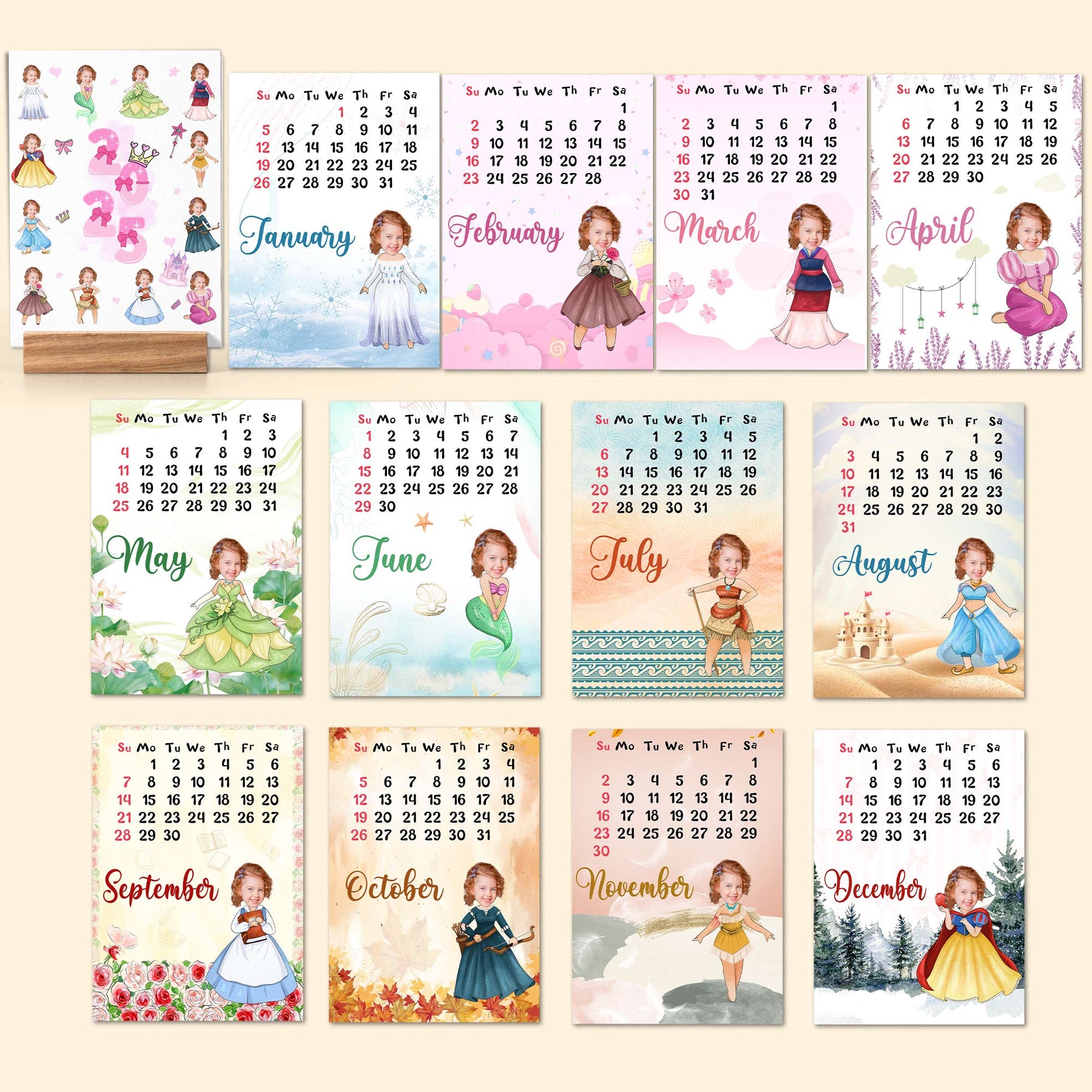 Custom Calendar For Princess Kid - Personalized Photo Easel Calendar