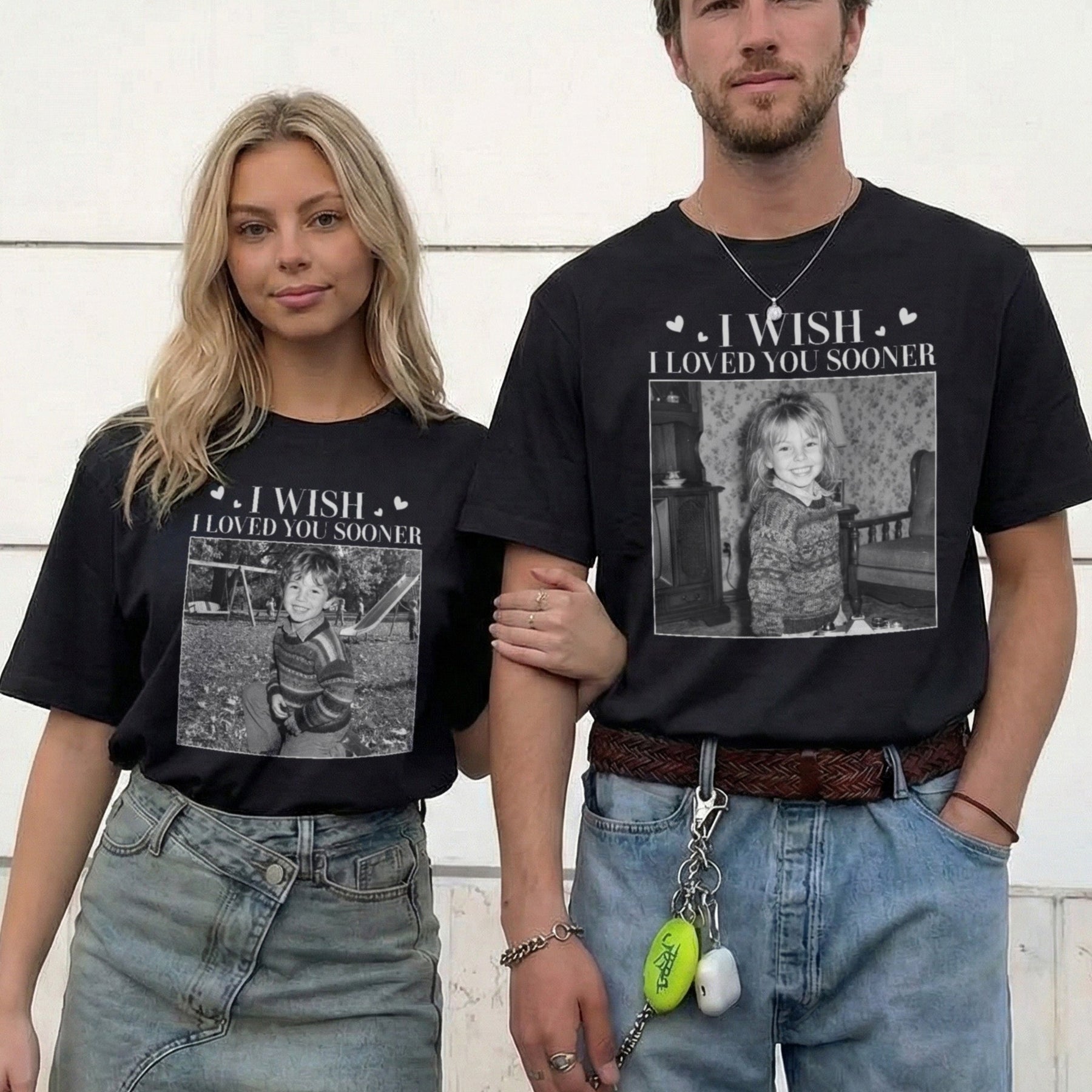 Custom Childhood Photo Of Him, Her - Personalized Photo Couple Matching Comfort Tee