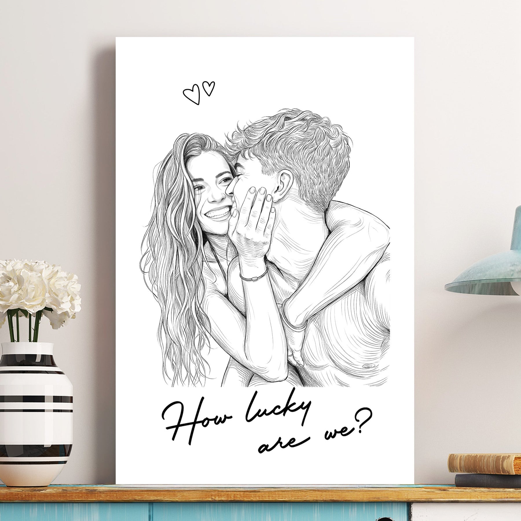 Custom Couple Photo Portrait How Lucky Are We Gift For Him, Her - Personalized Photo Poster