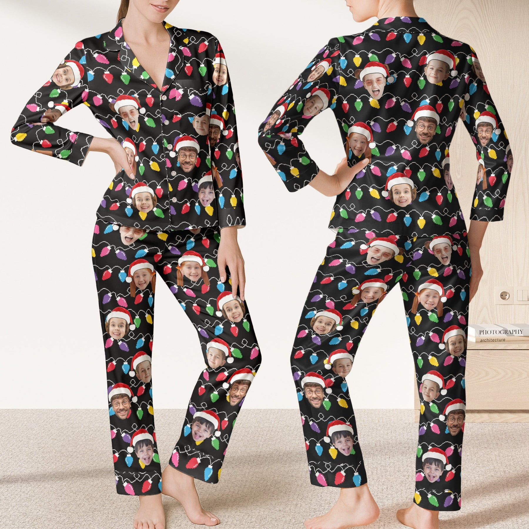 Custom Face Christmas Family Silly Xmas - Personalized Photo Satin Pajama Set