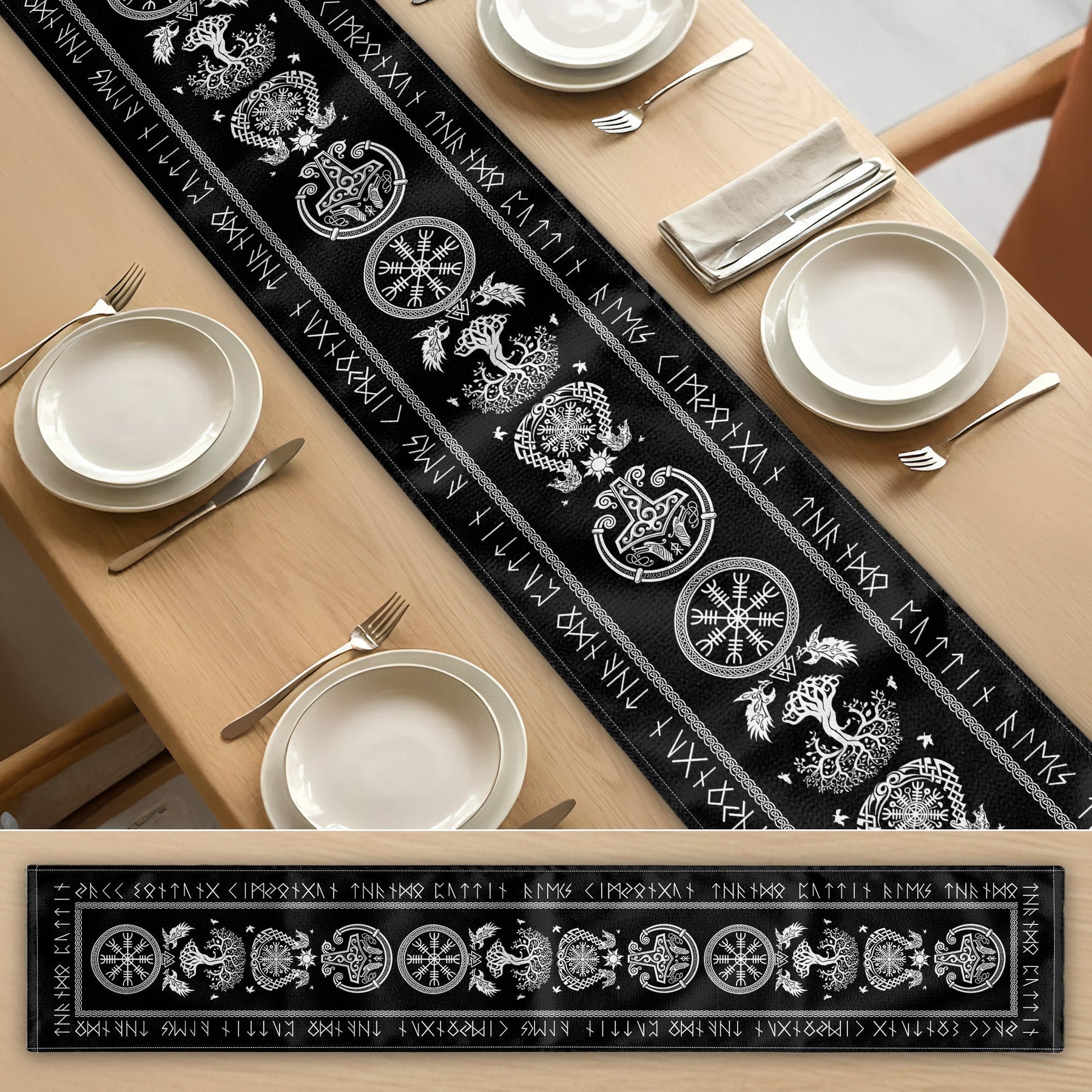 Custom Family Name In Viking Runes - Personalized Table Runner