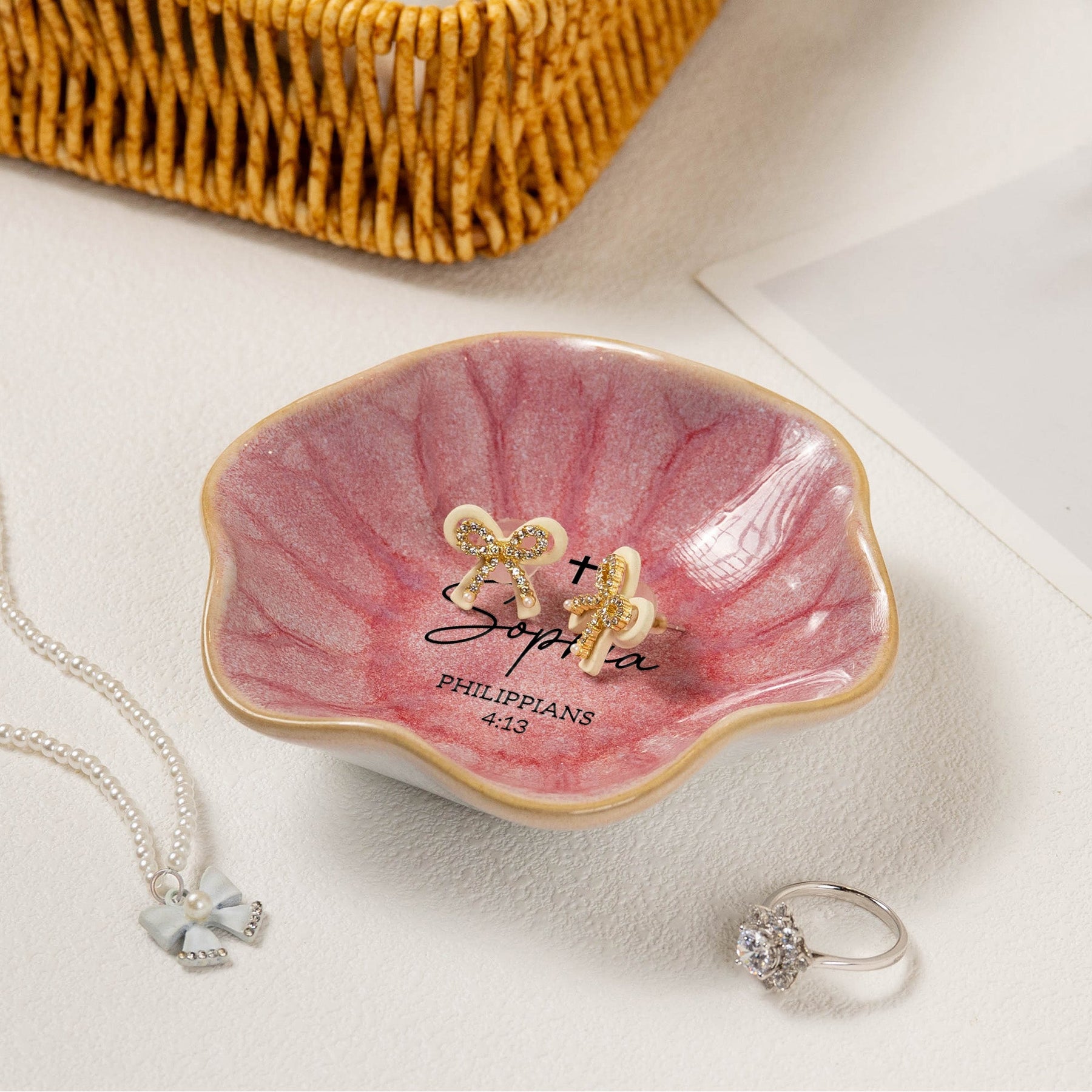 Custom Favorite Bible Verse And Name Faith Gift For Her - Personalized Jewelry Dish
