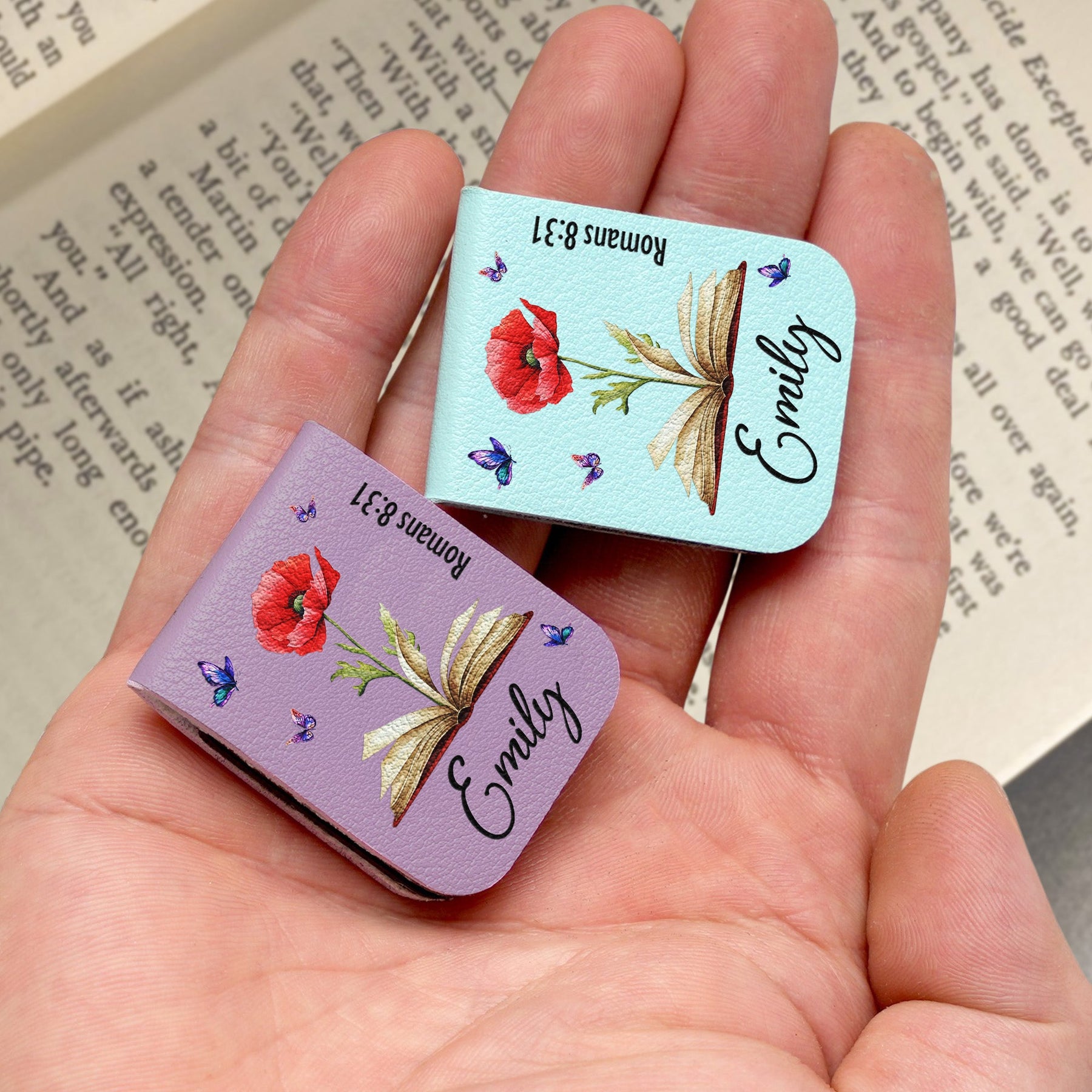 Custom Favorite Bible Verse References With Birth Flower - Personalized Leather Magnetic Bookmark