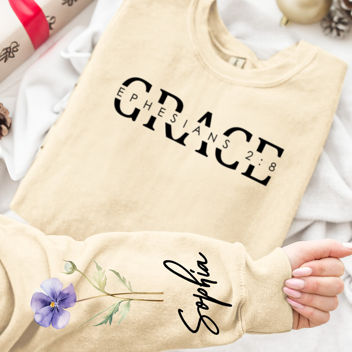 Custom Favorite Bible Verse With Birth Flower - Personalized Sweatshirt