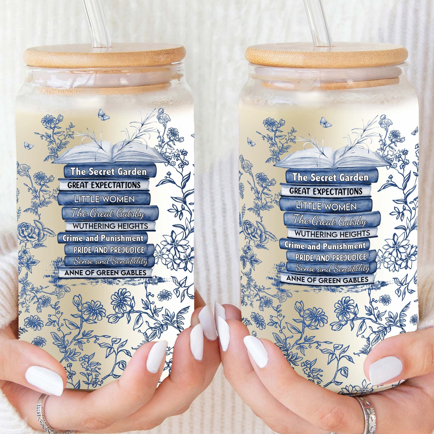 Custom Favorite Books Toile De Jouy - Personalized Clear Glass Cup
