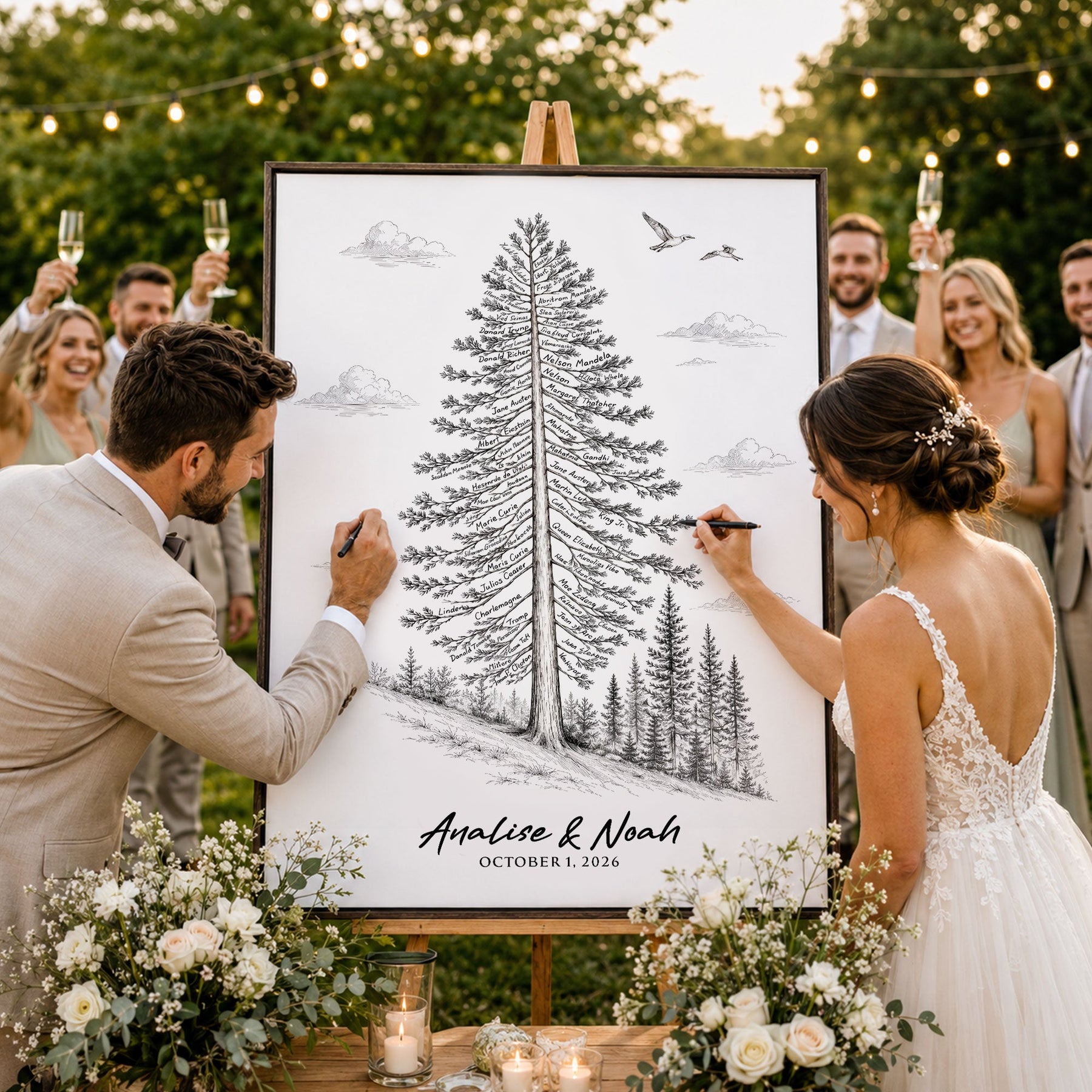 Custom Guest Book Sign Alternative Rustic Pine Tree - Personalized Poster