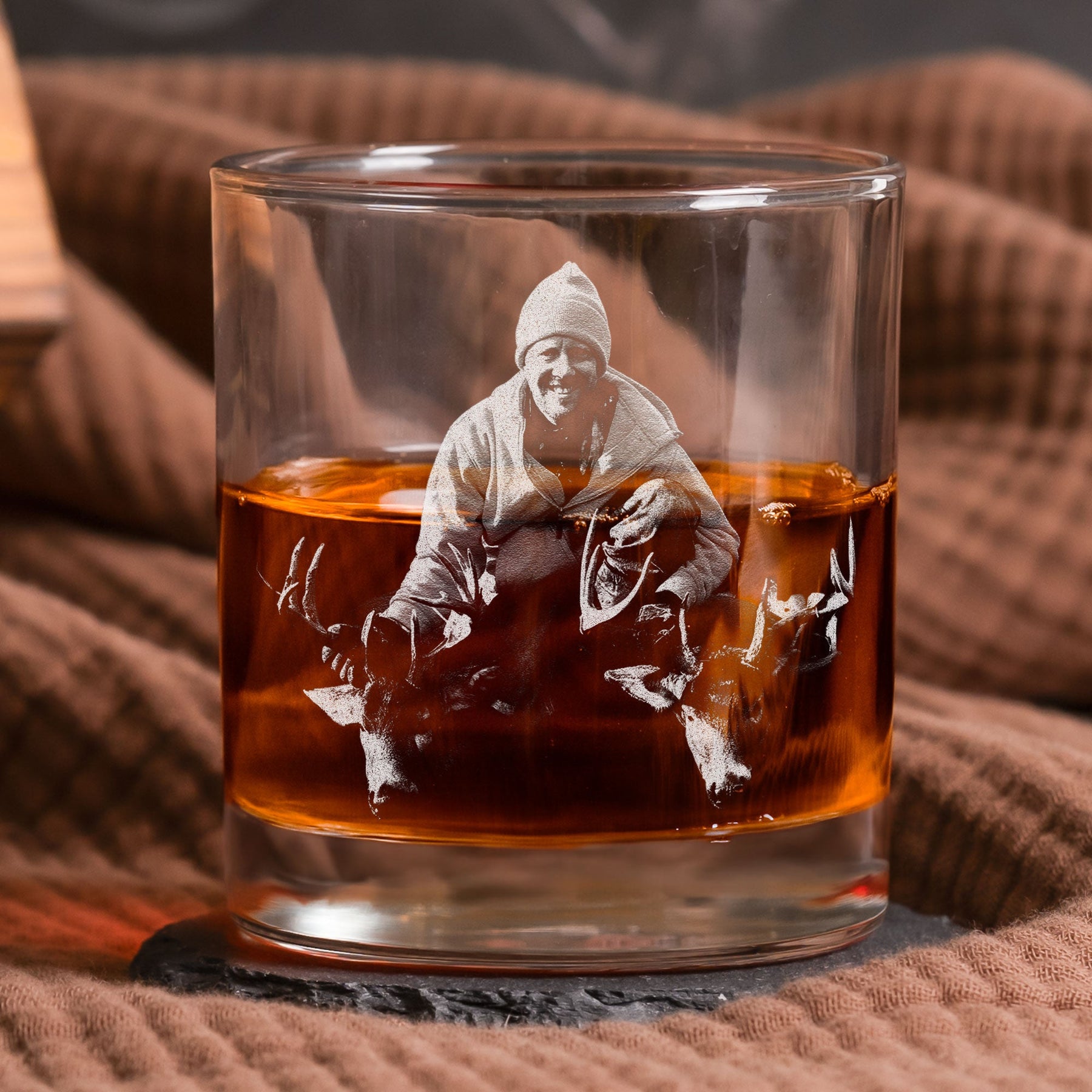 Custom Hunting Photo - Deer, Moose, Duck, Hog - Father's Day Gift - Personalized Whiskey Glass With Photo