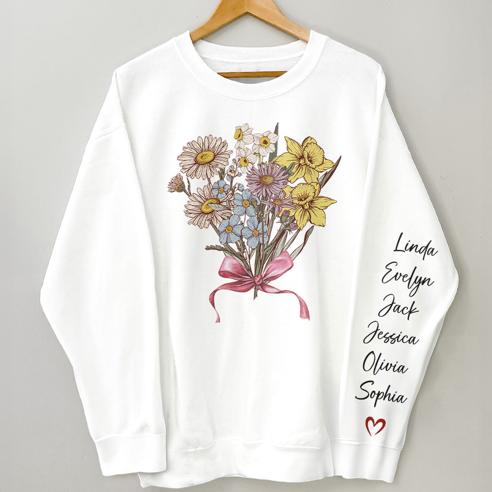 Custom Kid Birth Month Flower On Sleeves For Grandma, Mum - Personalized Sweatshirt