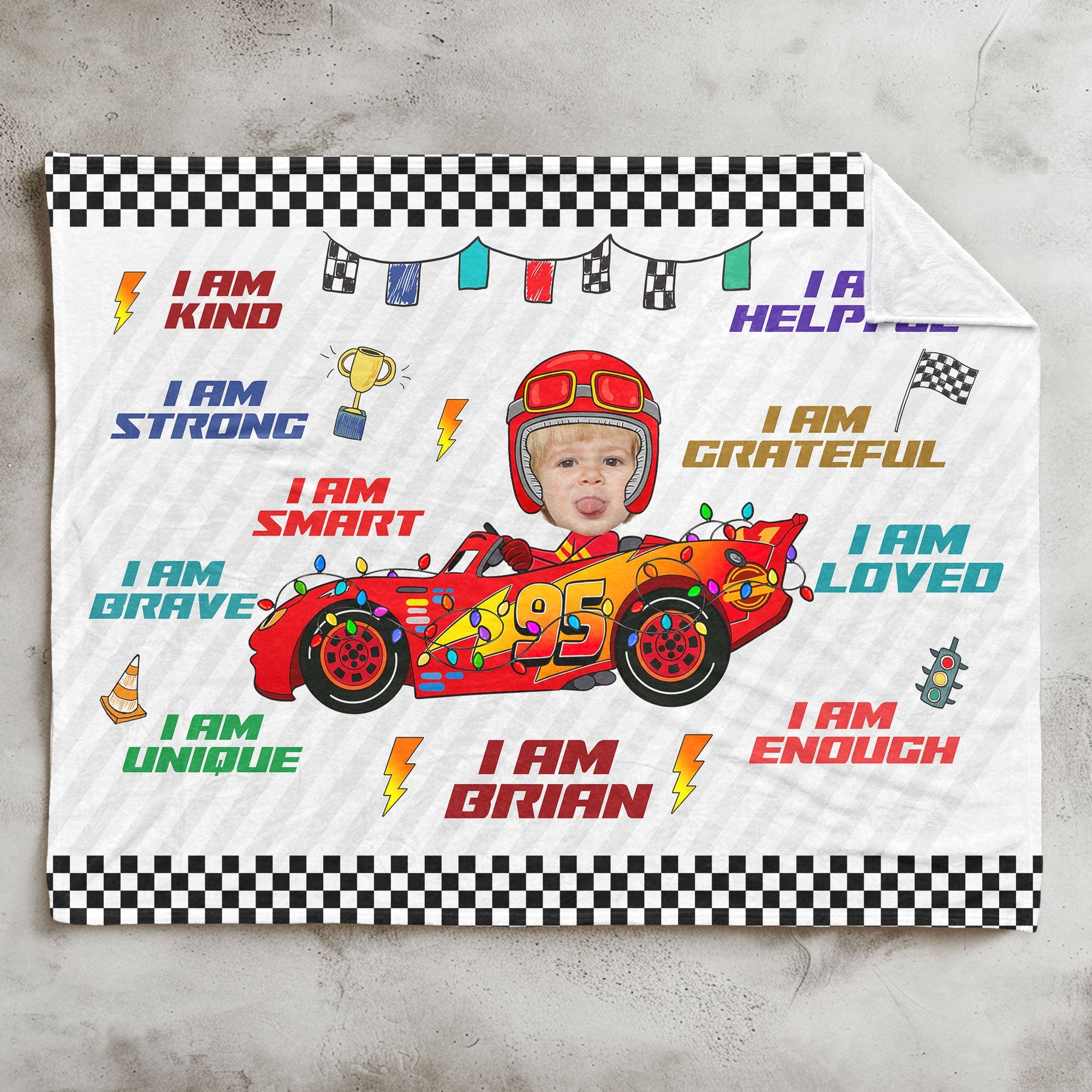 Custom Kid Face Car Toys Affirmation Gift - Personalized Photo Blanket