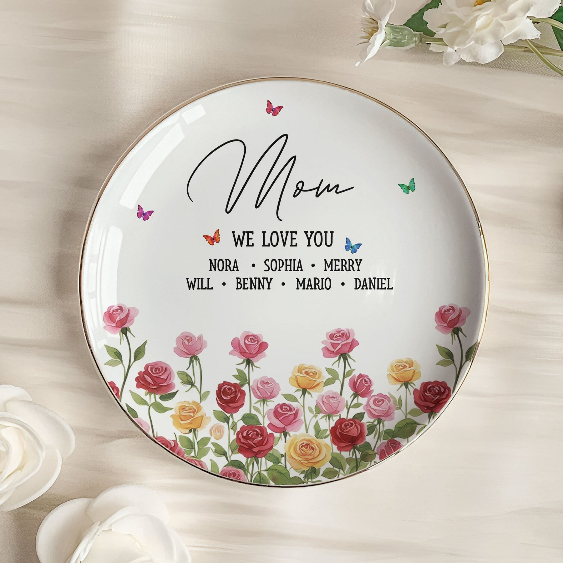 Custom Mom's Birth Flower - Mother's Day Gift For Mom From Daughter, Son - Personalized Jewelry Dish
