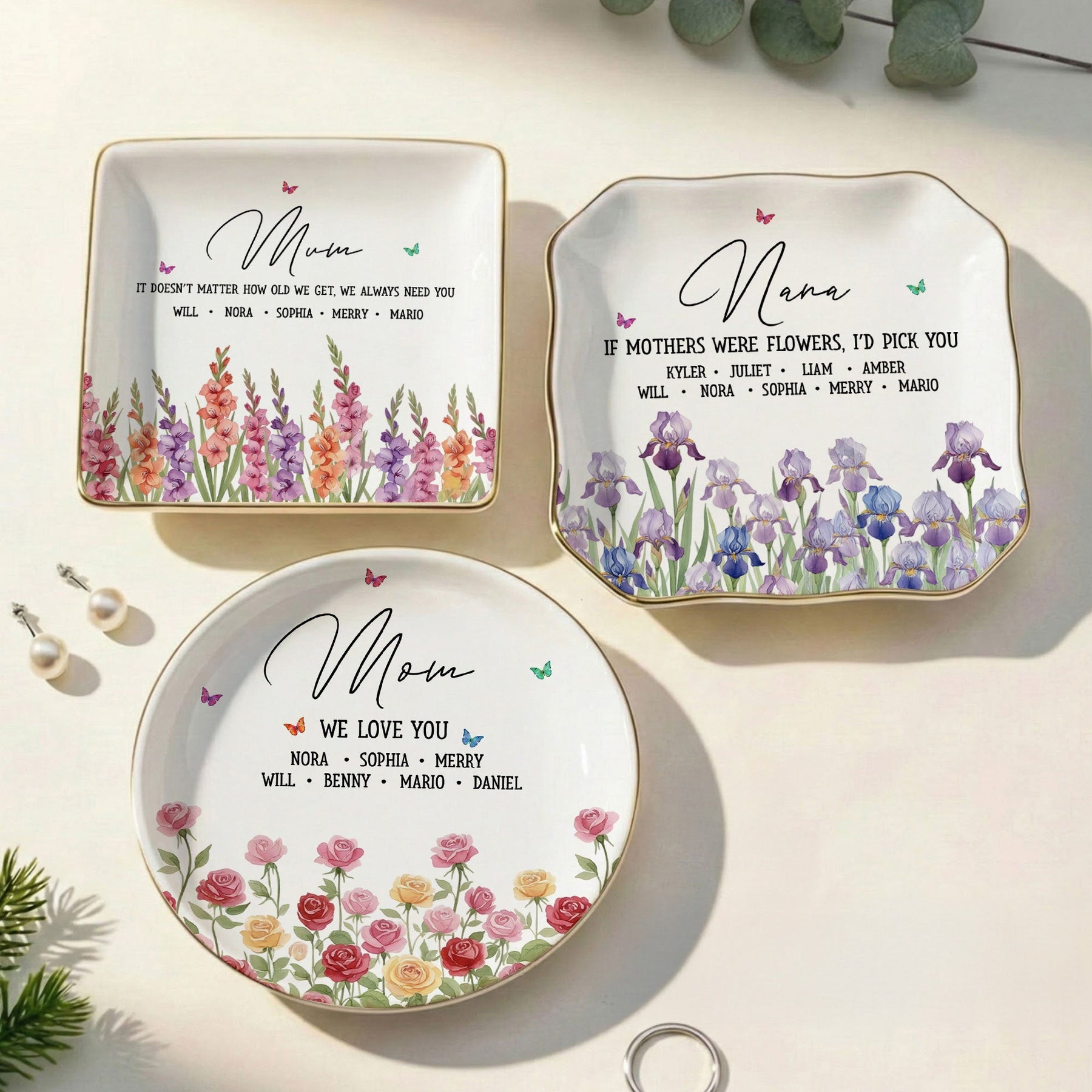 Custom Mom's Birth Flower - Mother's Day Gift For Mom From Daughter, Son - Personalized Jewelry Dish