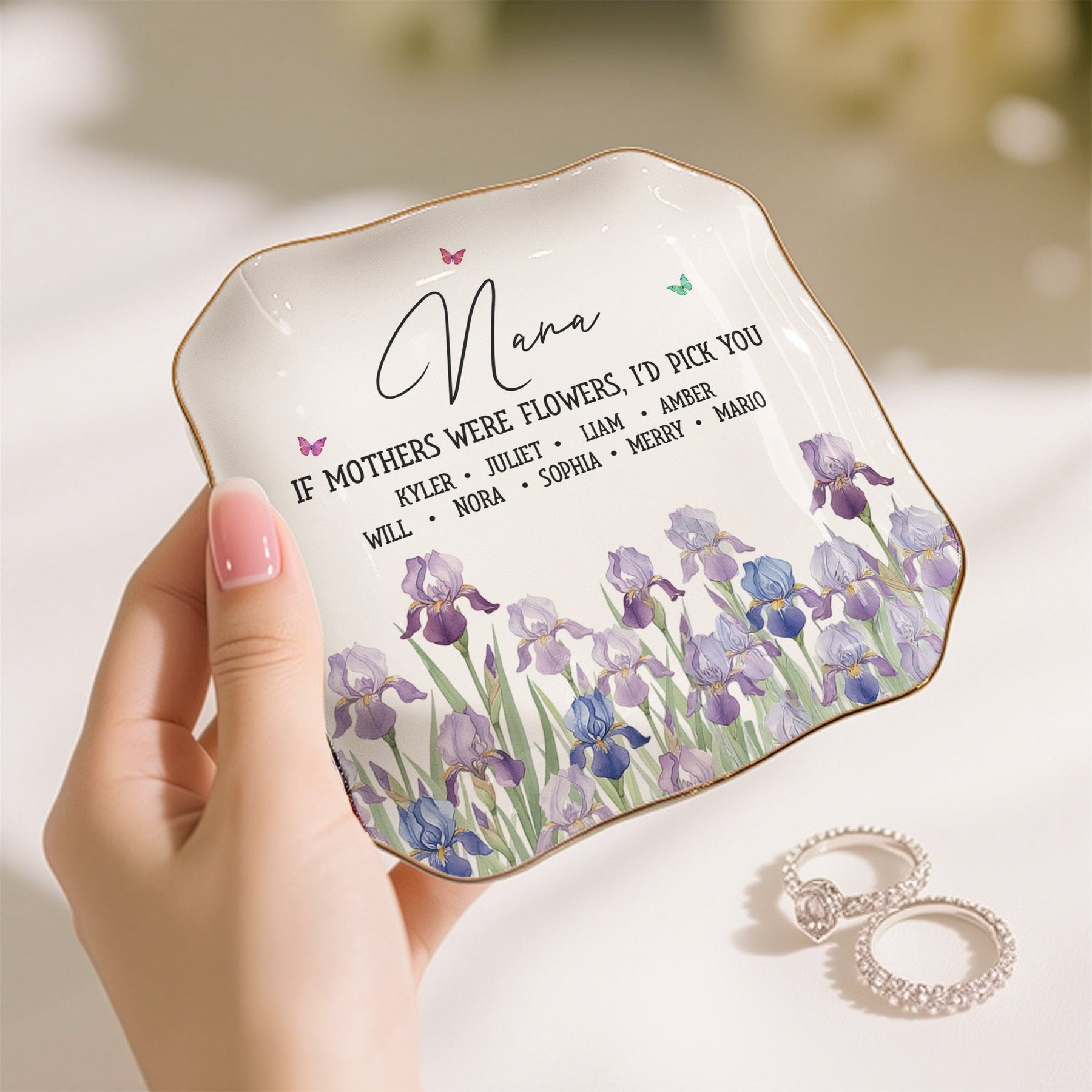 Custom Mom's Birth Flower - Mother's Day Gift For Mom From Daughter, Son - Personalized Jewelry Dish
