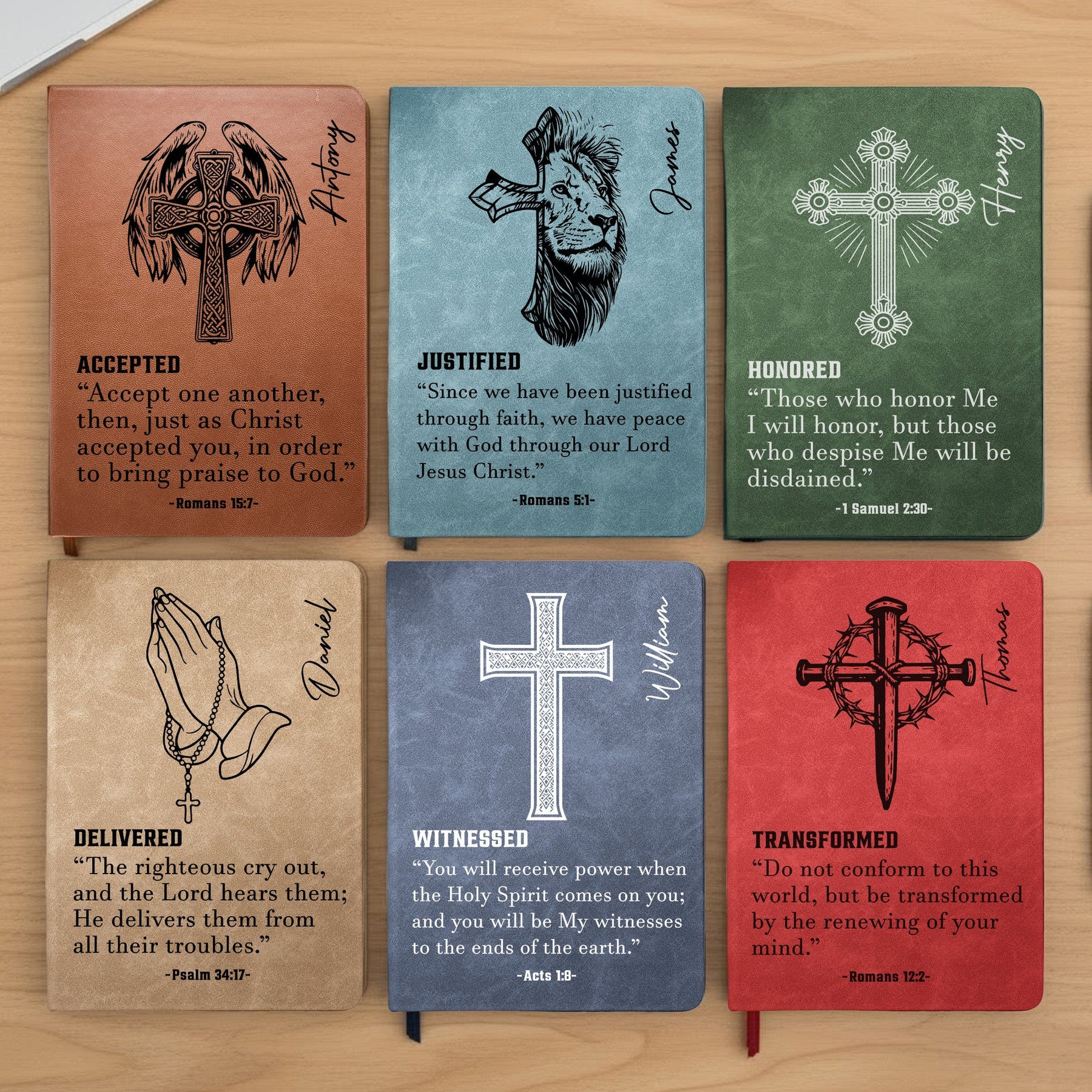 Custom Name With Matching Bible Verse Faith Gift For Him - Personalized Leather Journal