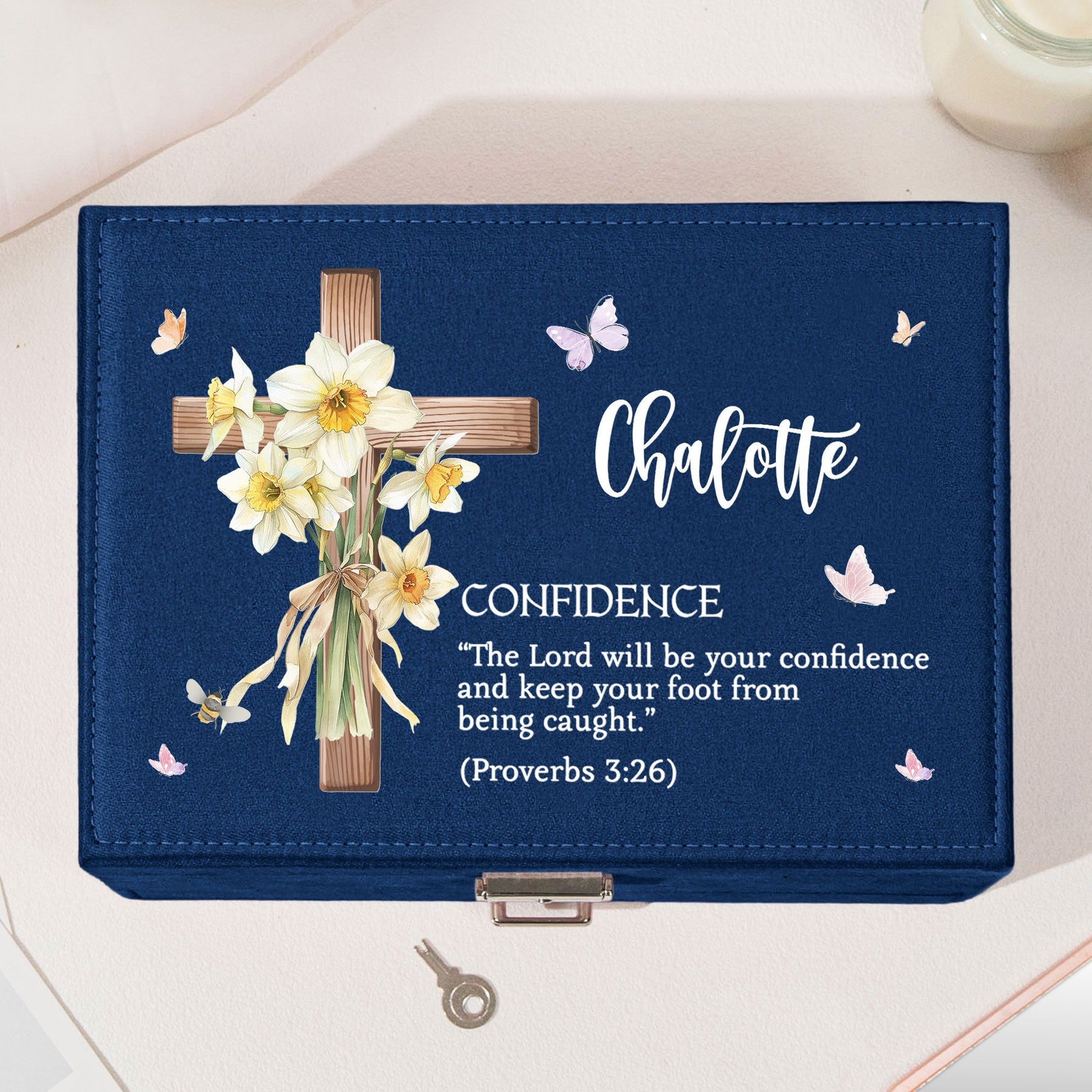 Custom Name With Matching Bible Verse Faith Gift - Personalized Large Jewelry Box