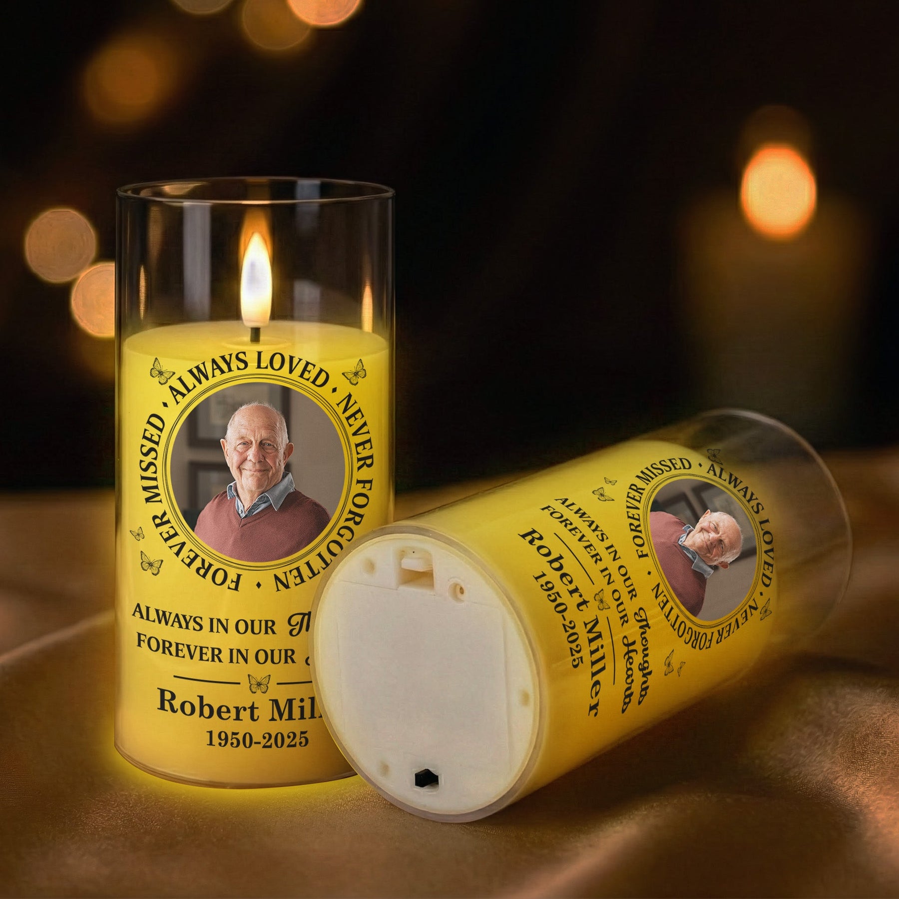 Custom Photo Memorial Always Loved Never Forgotten - Personalized Photo LED Candle Light