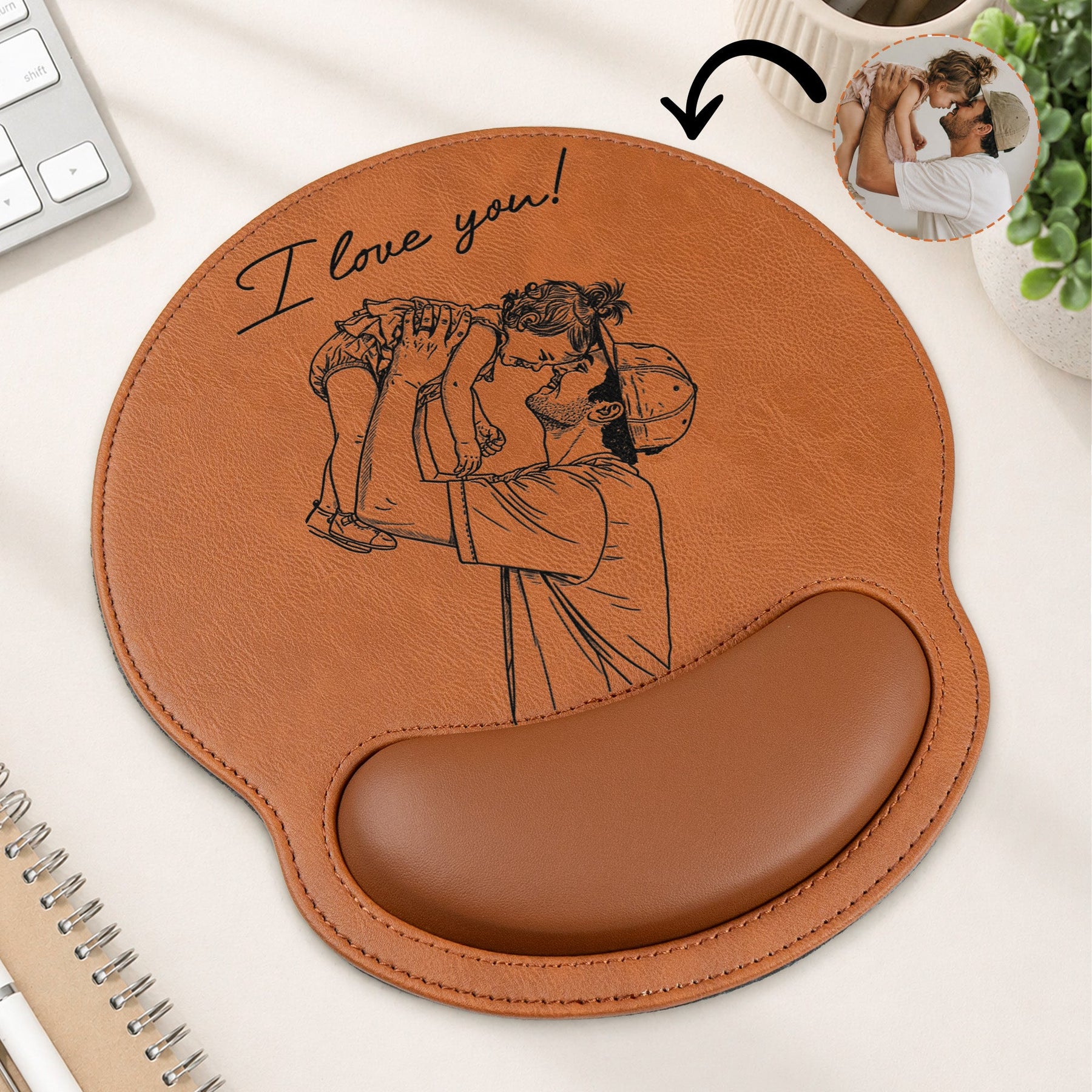 Custom Photo Sketch Line Art Father's Day Gift For Dad, Husband - Personalized Mouse Pad