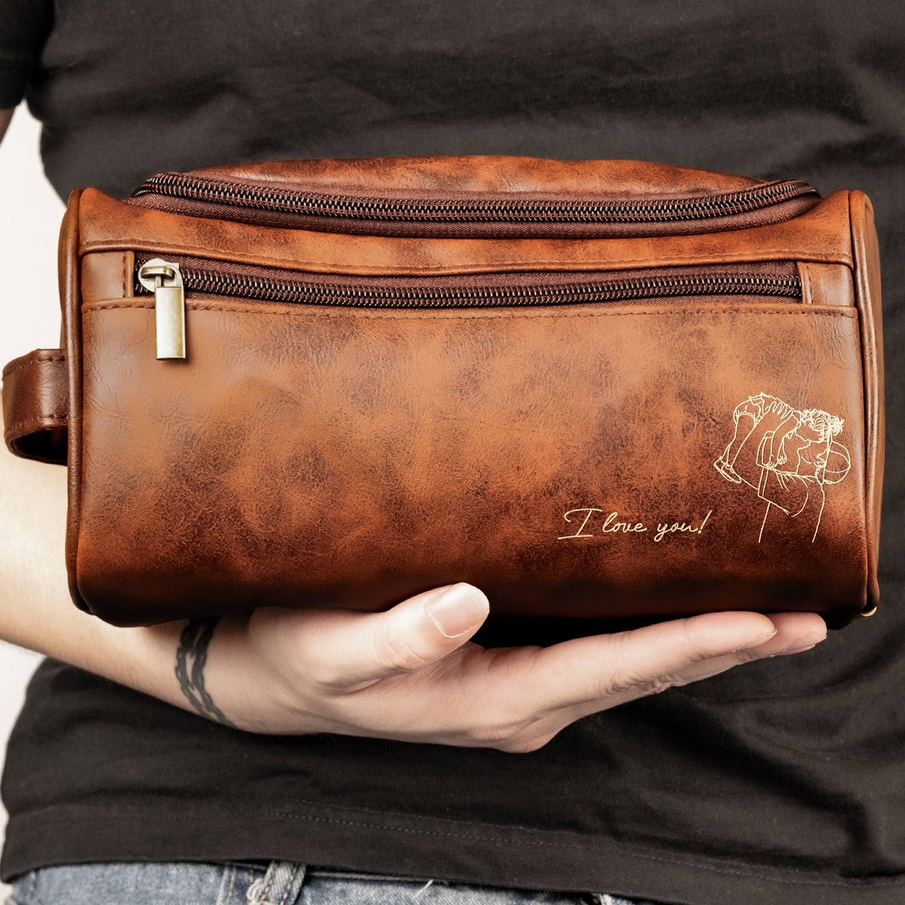 Custom Photo Sketch Line Art Father's Day Gift For Husband, Dad - Personalized Toiletry Bag