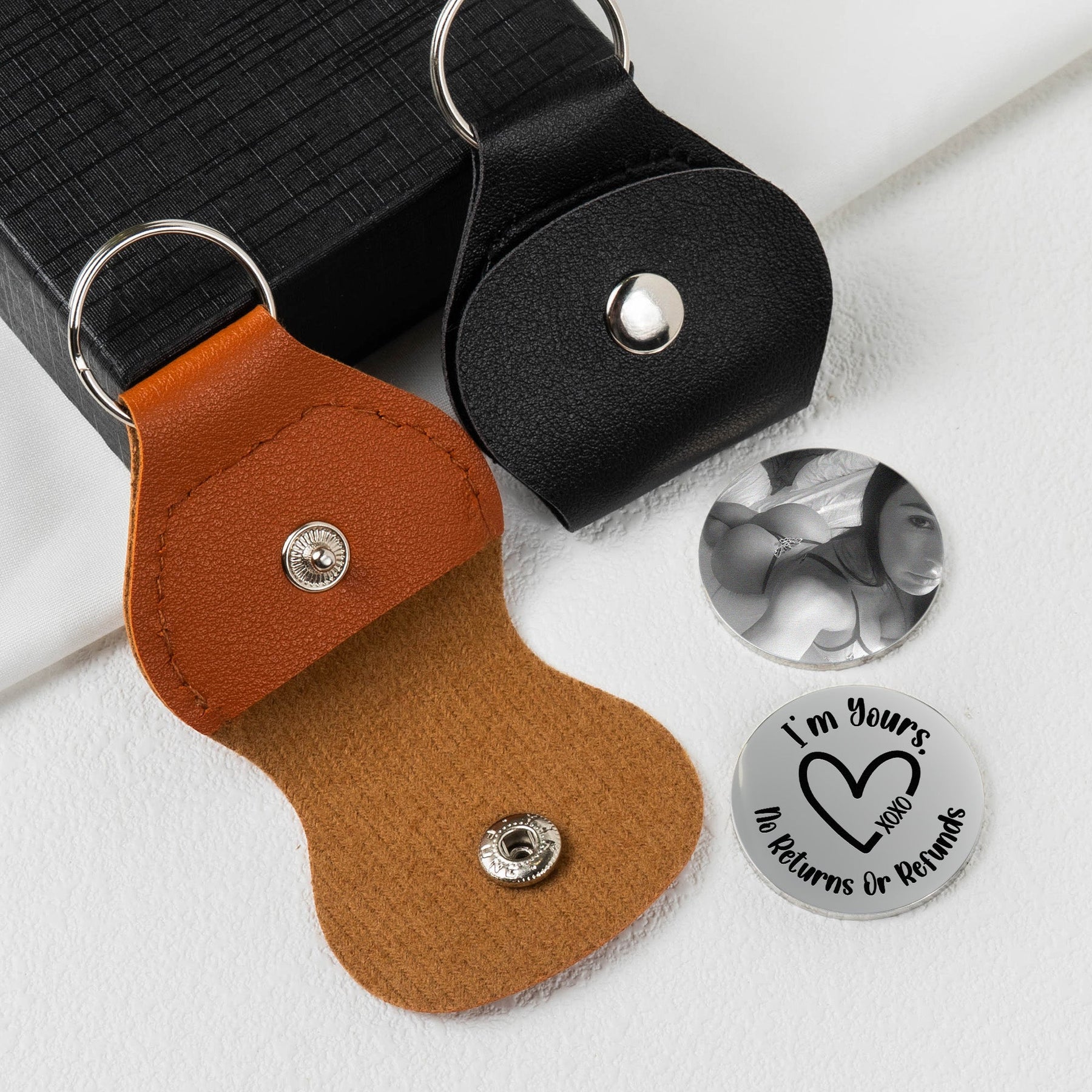 Custom Spicy Photo & Message For Him, Husband, Boyfriend - Personalized Leather Photo Pocket Hug