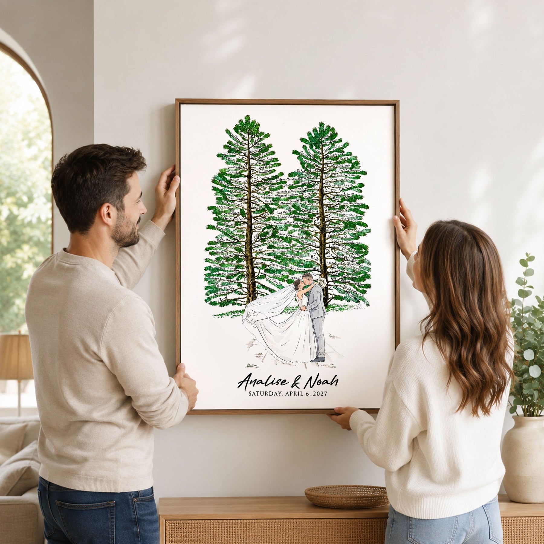 Custom Wedding Venue Guest Book Alternative Pine Tree Art, Couple Portrait Photo Wedding Sign - Personalized Poster