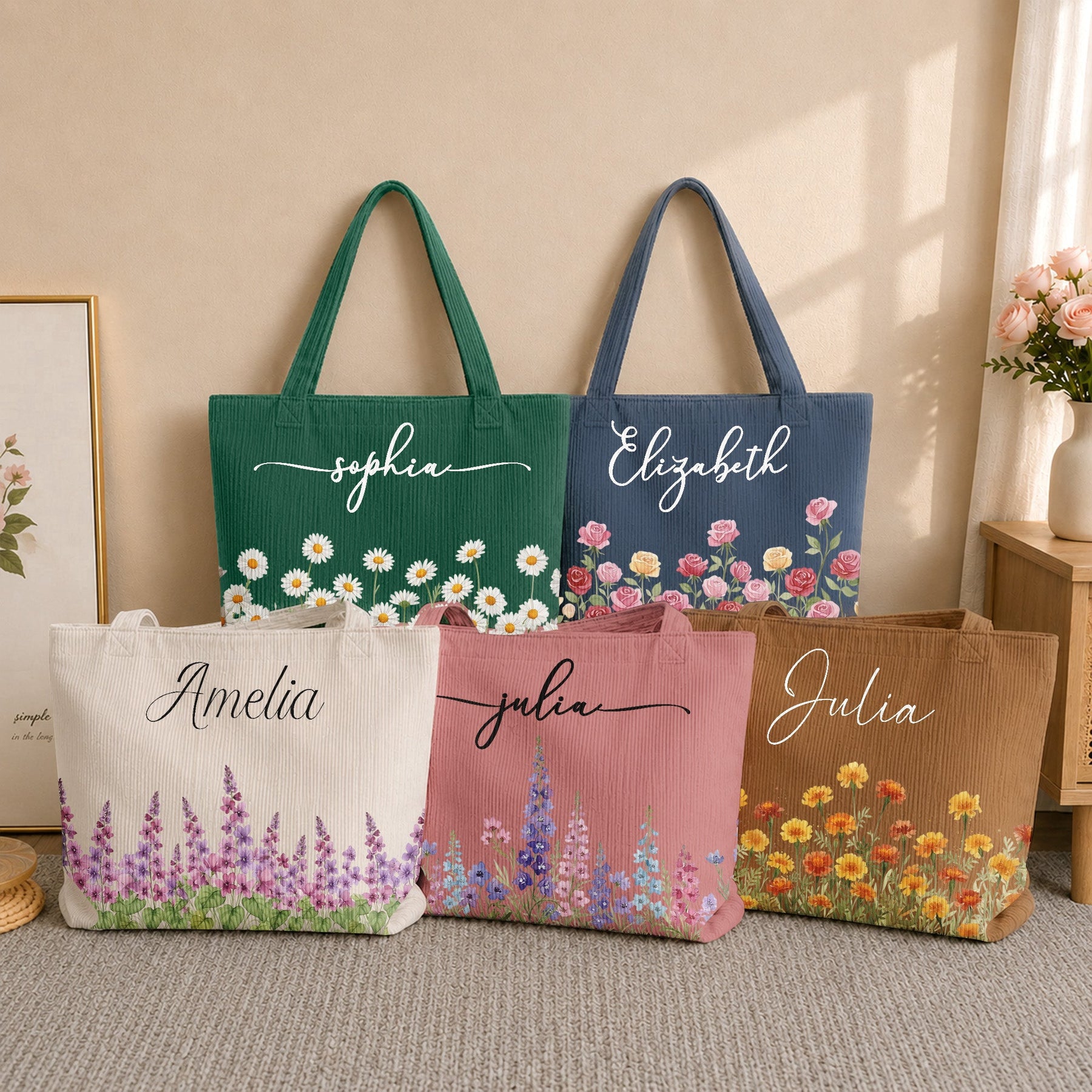 Custom Birth Flower & Name For Her, Wife, Daughter, Sister, Mom, Grandma - Personalized Tote Bag
