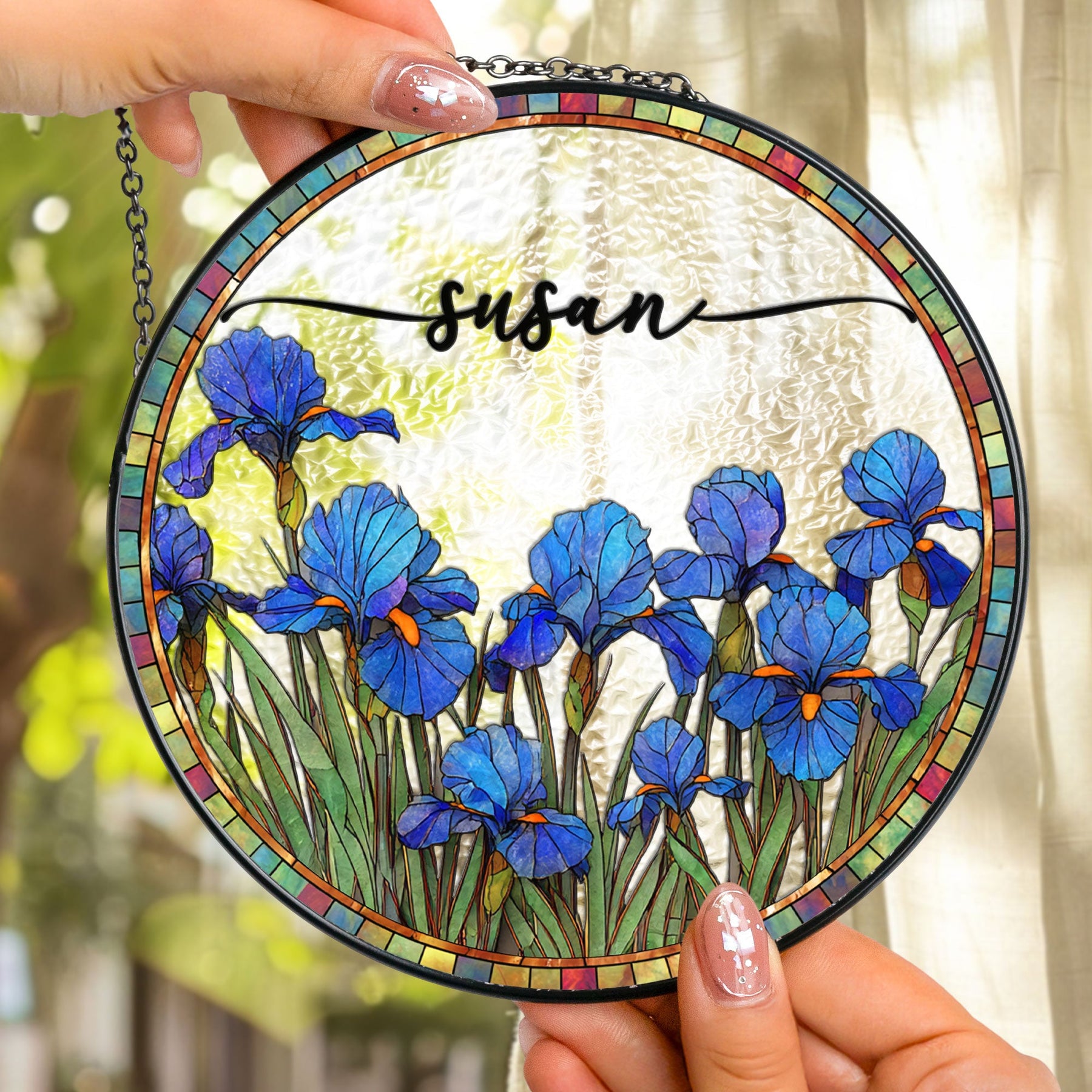 Custom Birth Flower & Name Self-Gift, Friend - Personalized Window Hanging Suncatcher