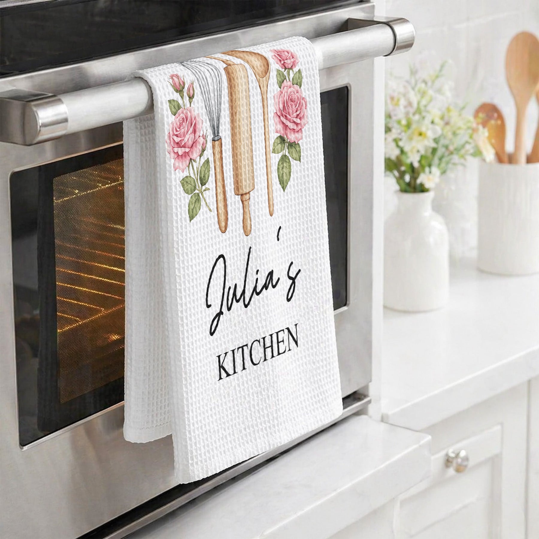 Custom Birth Month Flower With Name Gift For Her, Grandma, Mom - Personalized Kitchen Towel
