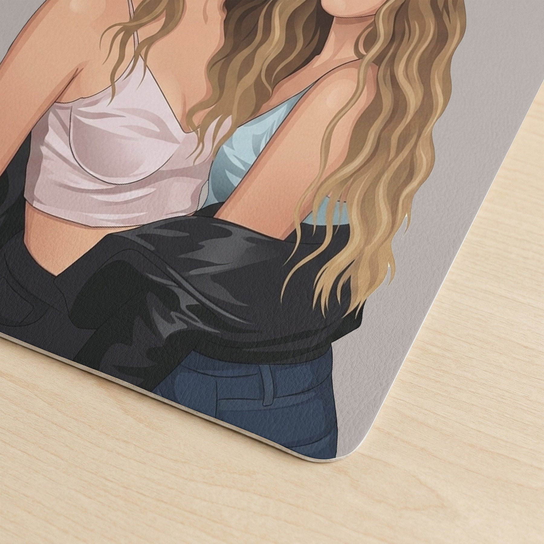 Custom Flat Art Photo Portrait Illustration - Friendship Thank You Gift - Personalized Desk Mat