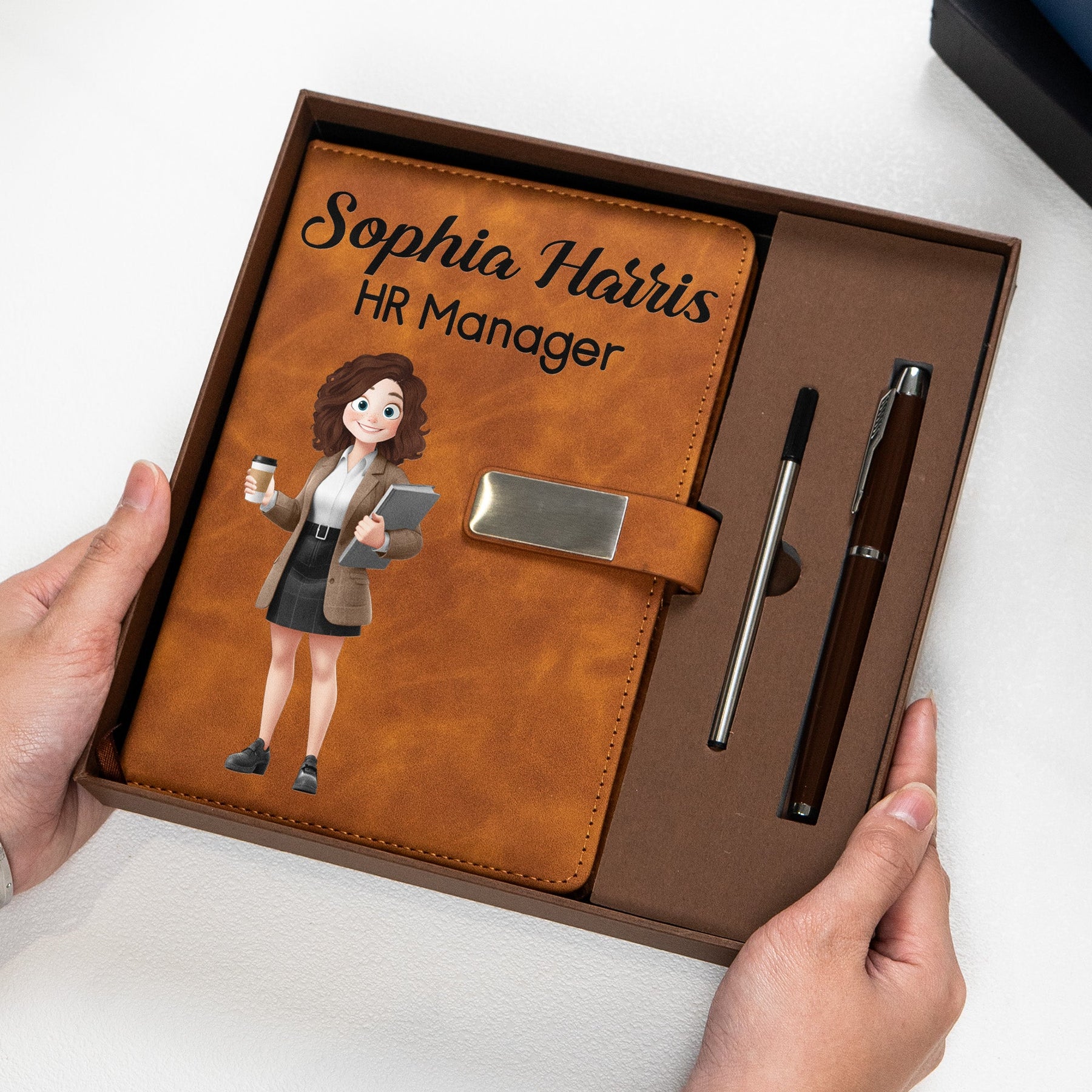 Custom Name & Cute Character For Coworker, Boss, Team - Thank You Office Gifts, Christmas Exchange Bulk Gift - Personalized Notebook Set