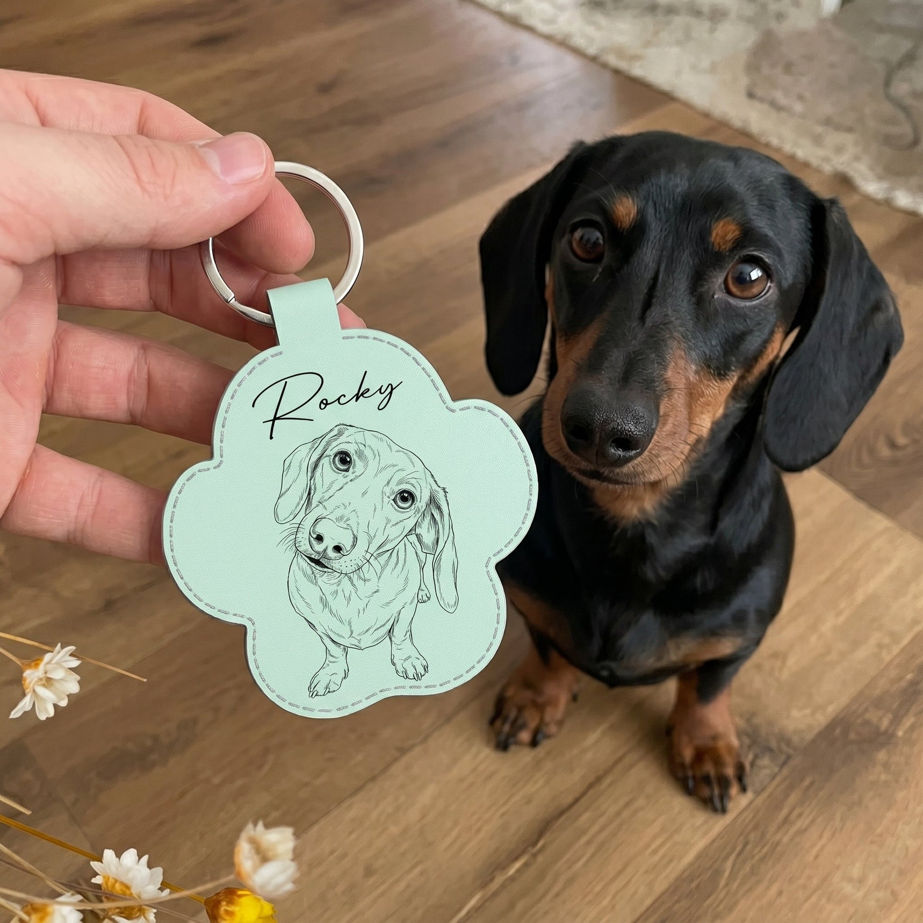 Custom Pet Portrait Gift For Dog Lover, Cat Lover Sketch Style - Personalized Keychain