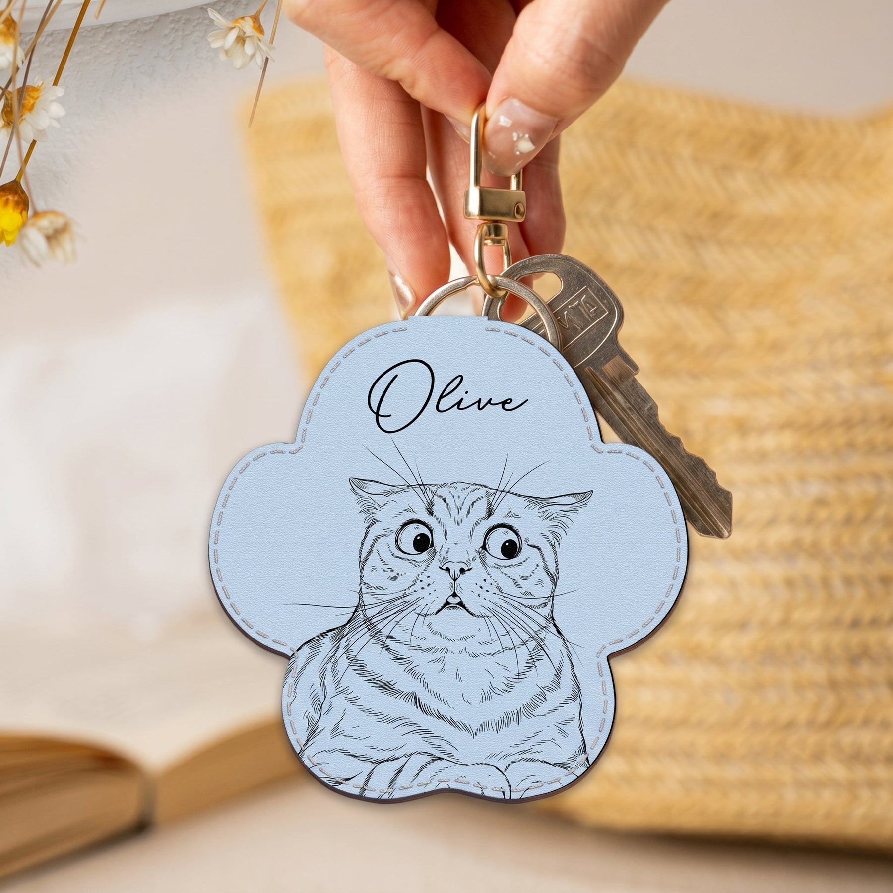 Custom Pet Portrait Gift For Dog Lover, Cat Lover Sketch Style - Personalized Keychain