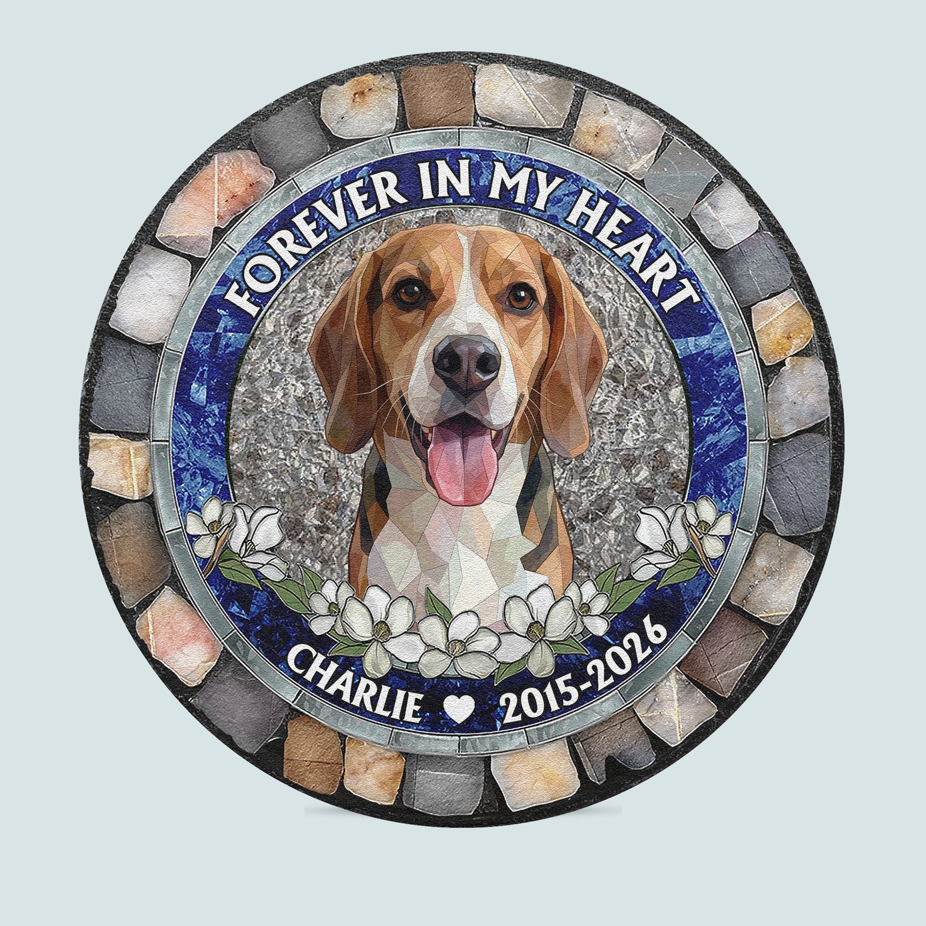 Custom Pet Portrait Memorial Gift Forever In My Heart Stained Glass Style - Personalized Garden Stone