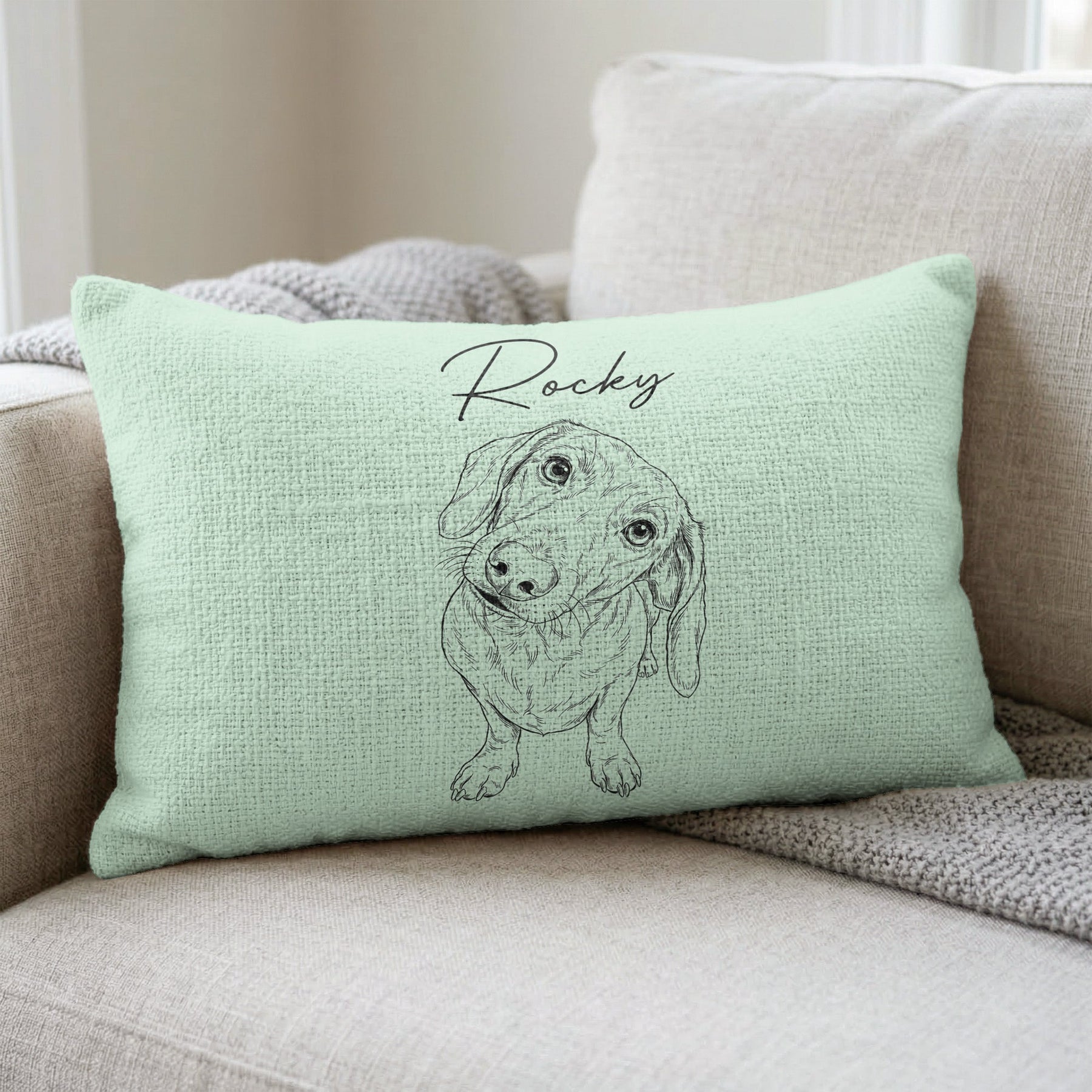 Custom Pet Portrait Sketch Line Art Gift For Dog Lover, Cat Lover - Personalized Pillow Cover